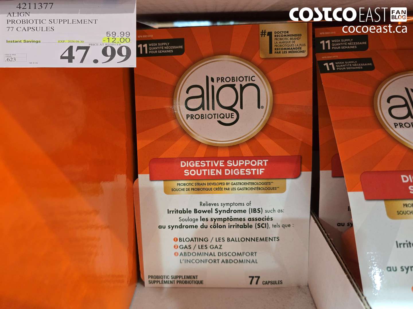 4211377 ALIGN PROBIOTIC SUPPLEMENT 77 CAPSULES ($12.00 INSTANT SAVINGS EXPIRES ON 2026-08-30) $47.99