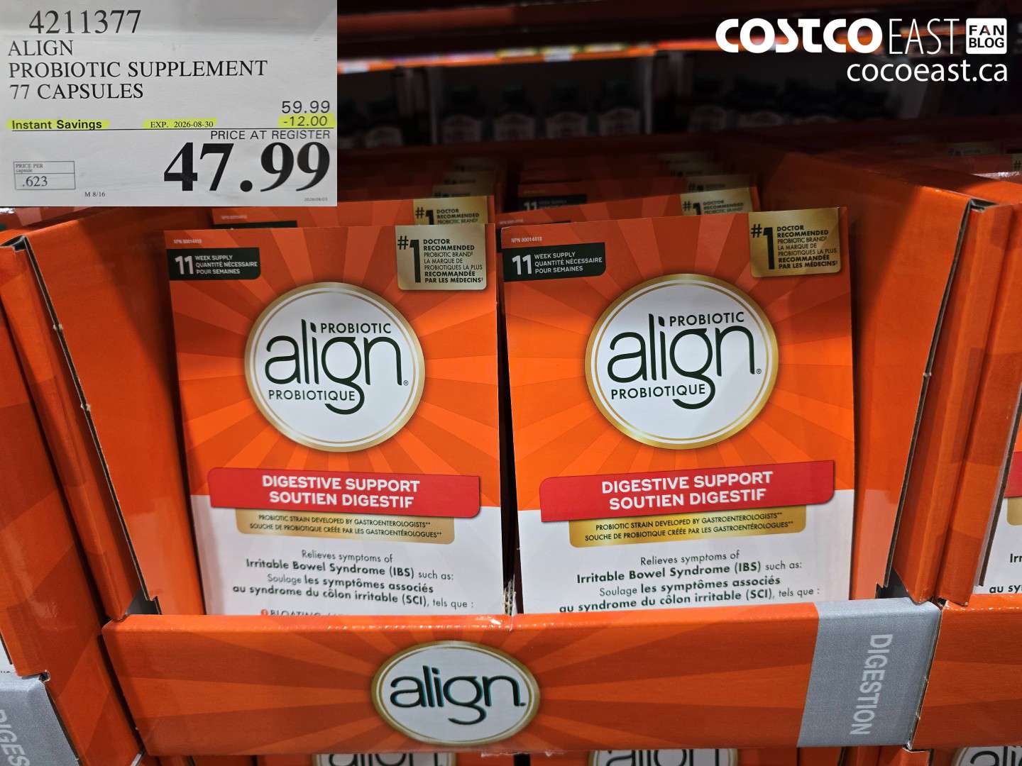 4211377 ALIGN PROBIOTIC SUPPLEMENT 77 CAPSULES ($12.00 INSTANT SAVINGS EXPIRES ON 2026-08-30) $47.99