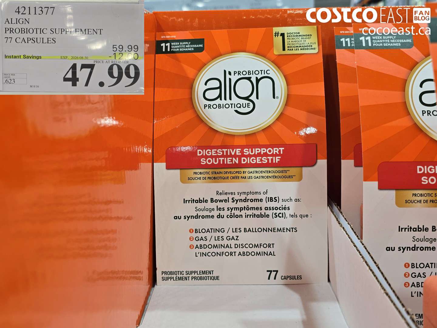 4211377 ALIGN PROBIOTIC SUPPLEMENT 77 CAPSULES ($12.00 INSTANT SAVINGS EXPIRES ON 2026-08-30) $47.99