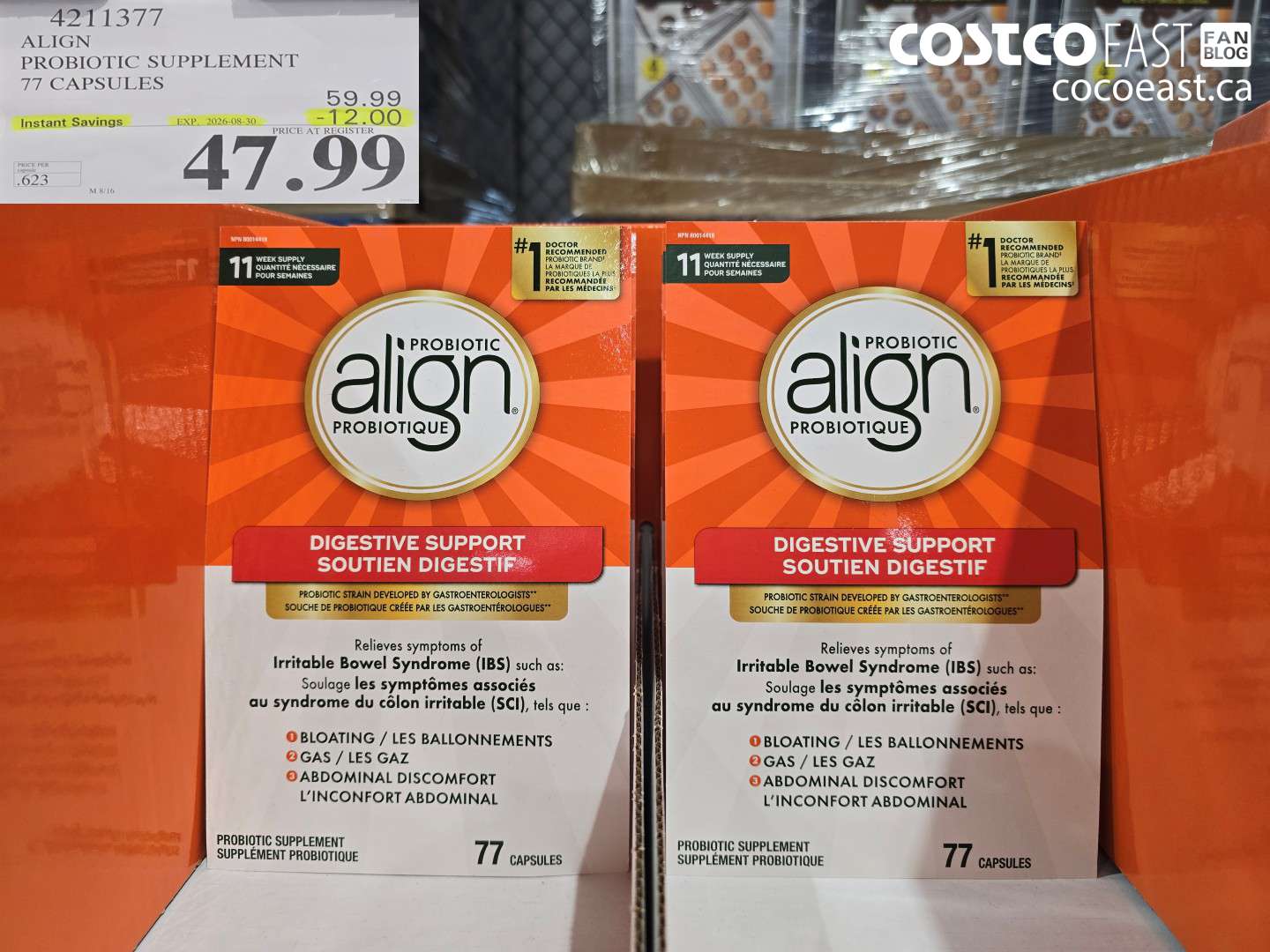 4211377 ALIGN PROBIOTIC SUPPLEMENT 77 CAPSULES ($12.00 INSTANT SAVINGS EXPIRES ON 2026-08-30) $47.99