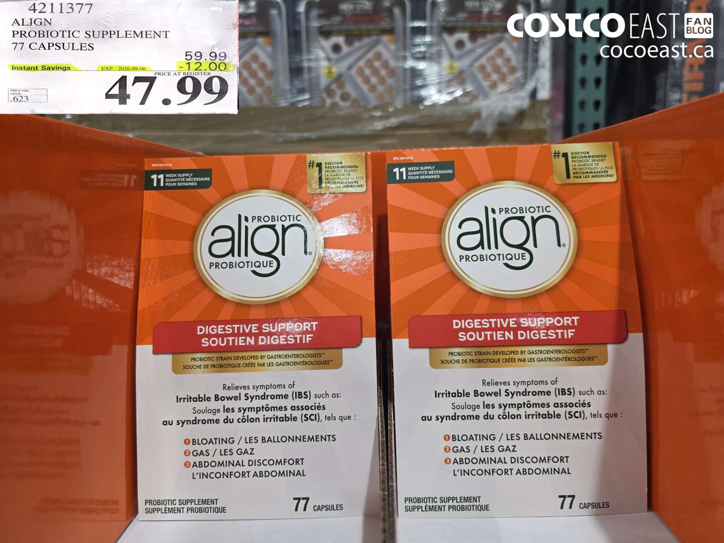 4211377 ALIGN PROBIOTIC SUPPLEMENT 77 CAPSULES ($12.00 INSTANT SAVINGS EXPIRES ON 2026-09-06) $47.99