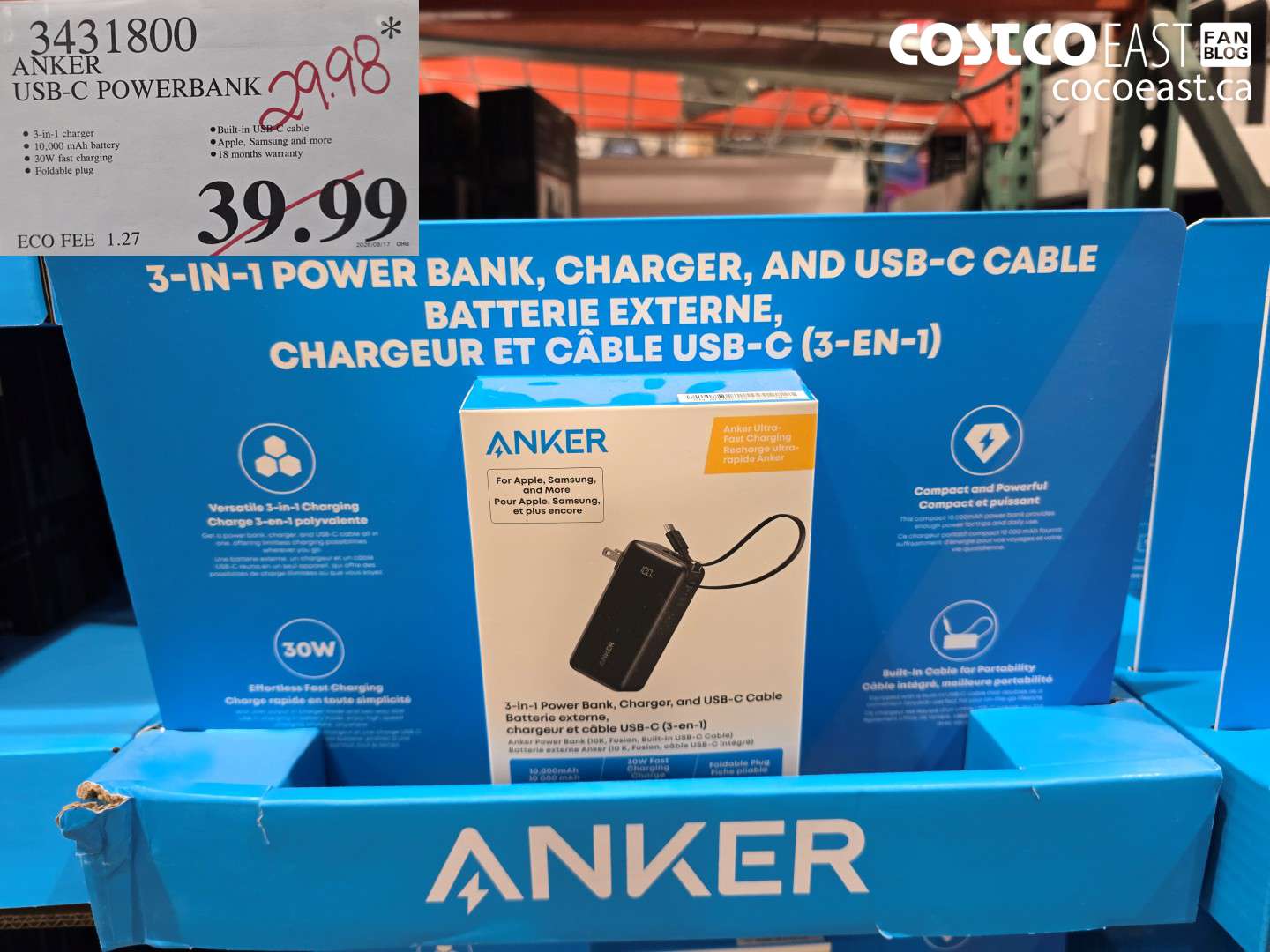 3431800 ANKER USB-C POWERBANK $29.98