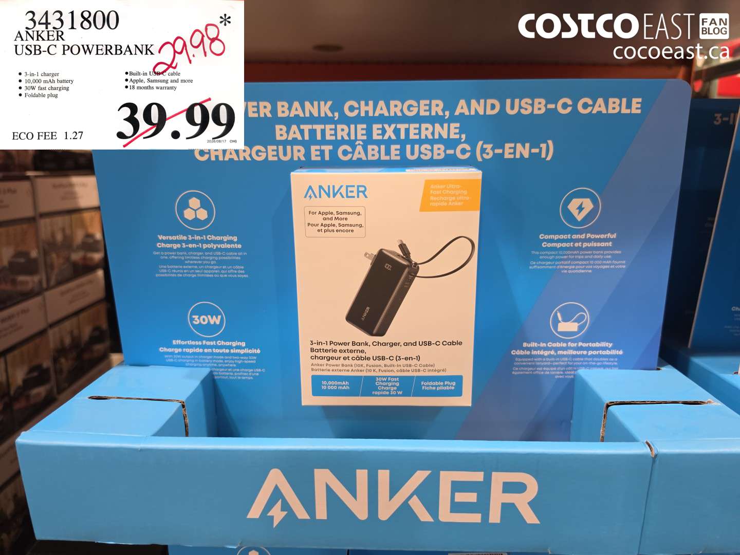 3431800 ANKER USB-C POWERBANK $29.98