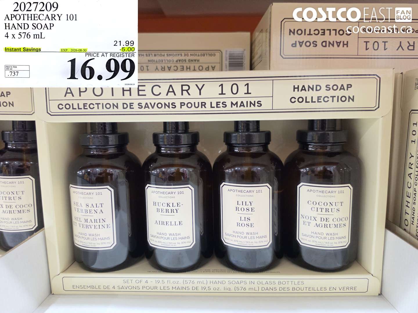 2027209 APOTHECARY 101 HAND SOAP 4 X 576 ML ($5.00 INSTANT SAVINGS EXPIRES ON 2026-08-30) $16.99