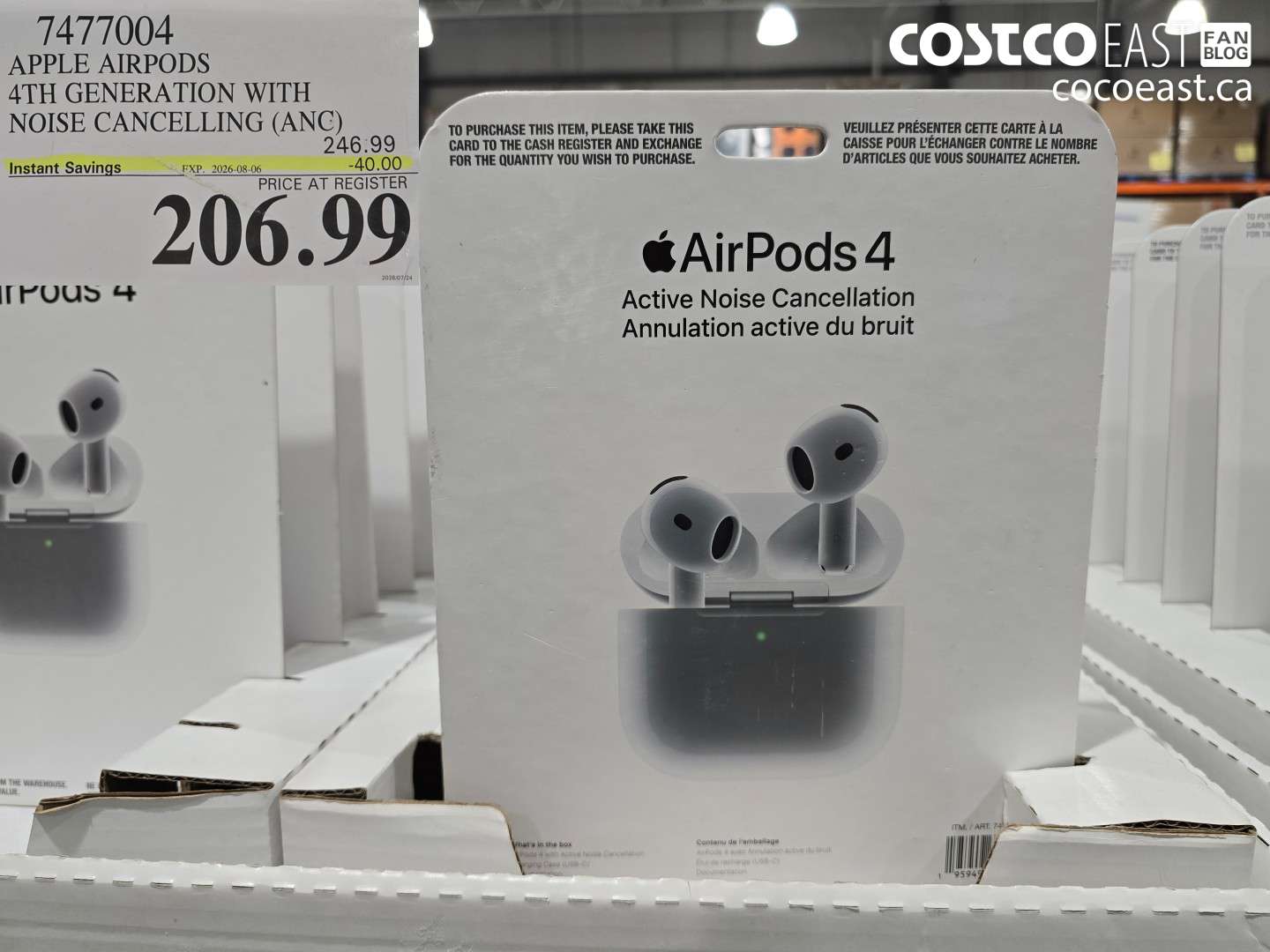 7477004 APPLE AIRPODS 4TH GENERATION WITH NOISE CANCELLING (ANC) ($40.00 INSTANT SAVINGS EXPIRES ON 2026-08-06) $206.99