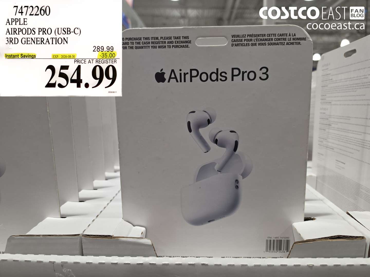 7472260 APPLE AIRPODS PRO (USB-C) 3RD GENERATION ($35.00 INSTANT SAVINGS EXPIRES ON 2026-08-30) $254.99