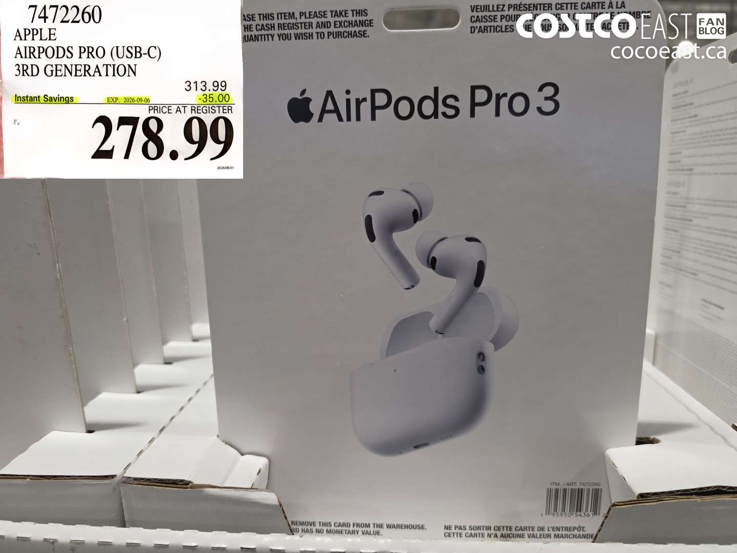 7472260 APPLE AIRPODS PRO (USB-C) 3RD GENERATION ($35.00 INSTANT SAVINGS EXPIRES ON 2026-09-06) $278.99