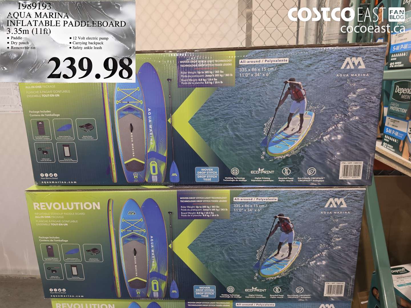1989193 AQUA MARINA INFLATABLE PADDLEBOARD 3.35M (11FT) $239.98