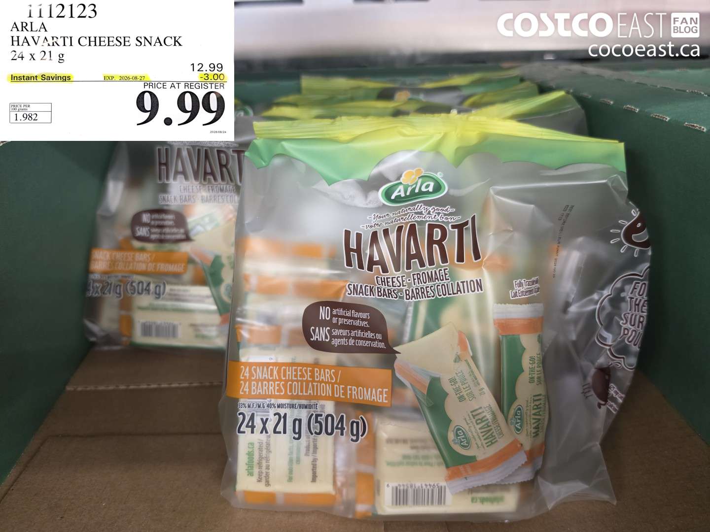 1112123 ARLA HAVARTI CHEESE SNACK 24 X 21 G ($3.00 INSTANT SAVINGS EXPIRES ON 2026-08-27) $9.99