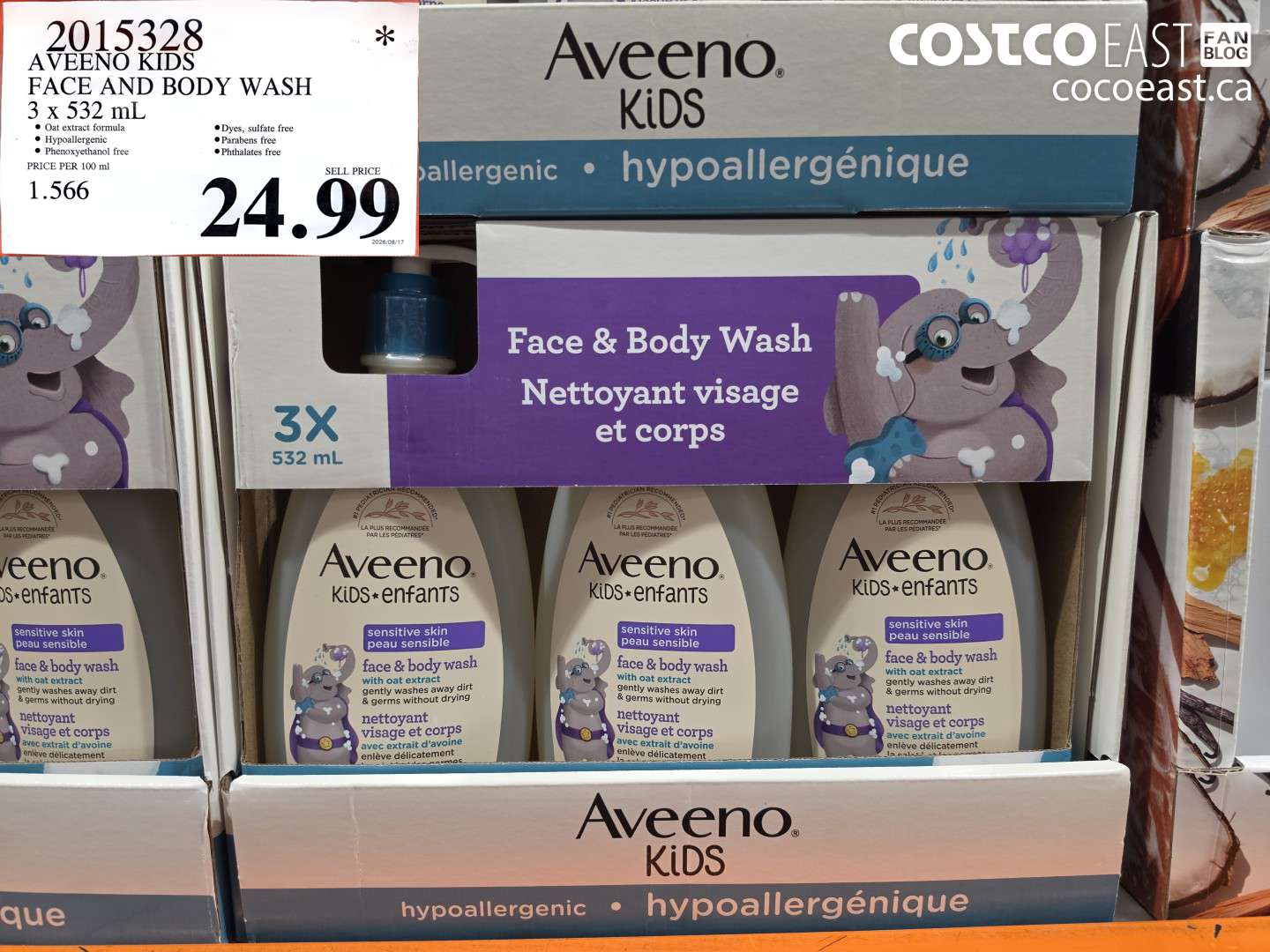 2015328 AVEENO KIDS FACE AND BODY WASH 3 X 532 ML $24.99