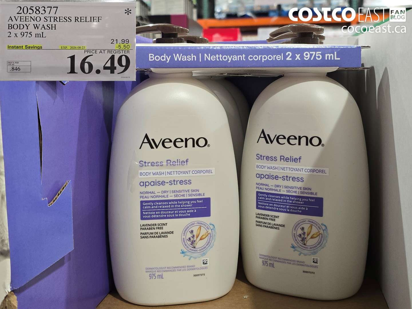 2058377 AVEENO STRESS RELIEF BODY WASH 2 X 975 ML ($5.50 INSTANT SAVINGS EXPIRES ON 2026-08-23) $16.49