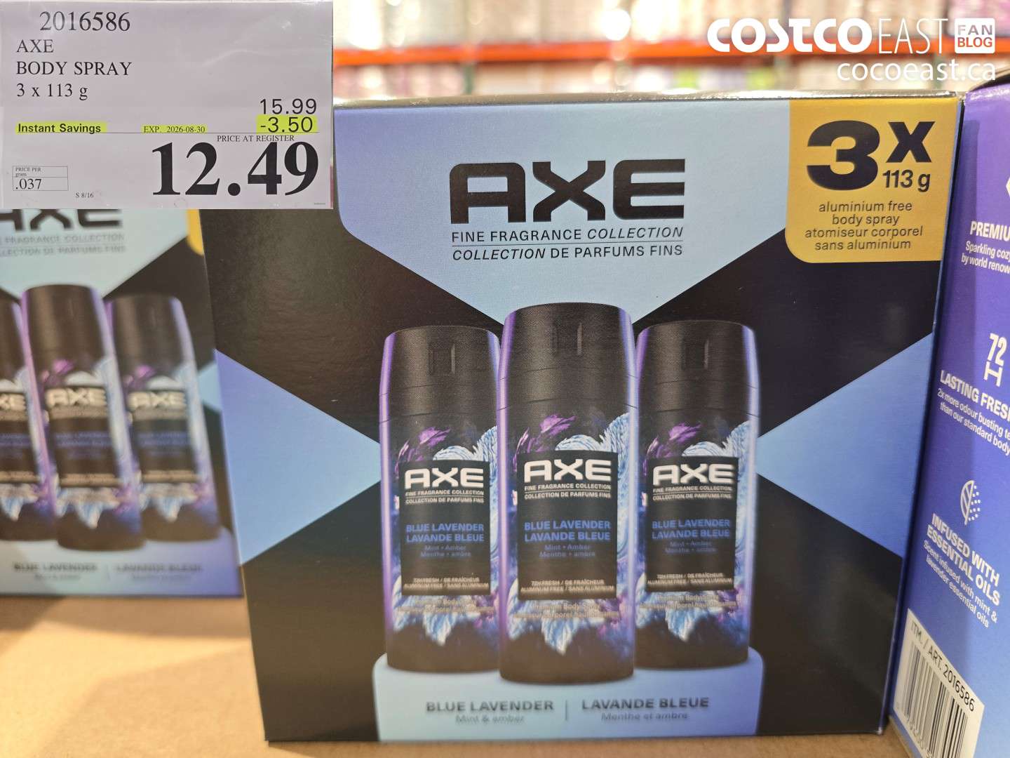 2016586 AXE BODY SPRAY 3 X 113 G ($3.50 INSTANT SAVINGS EXPIRES ON 2026-08-30) $12.49