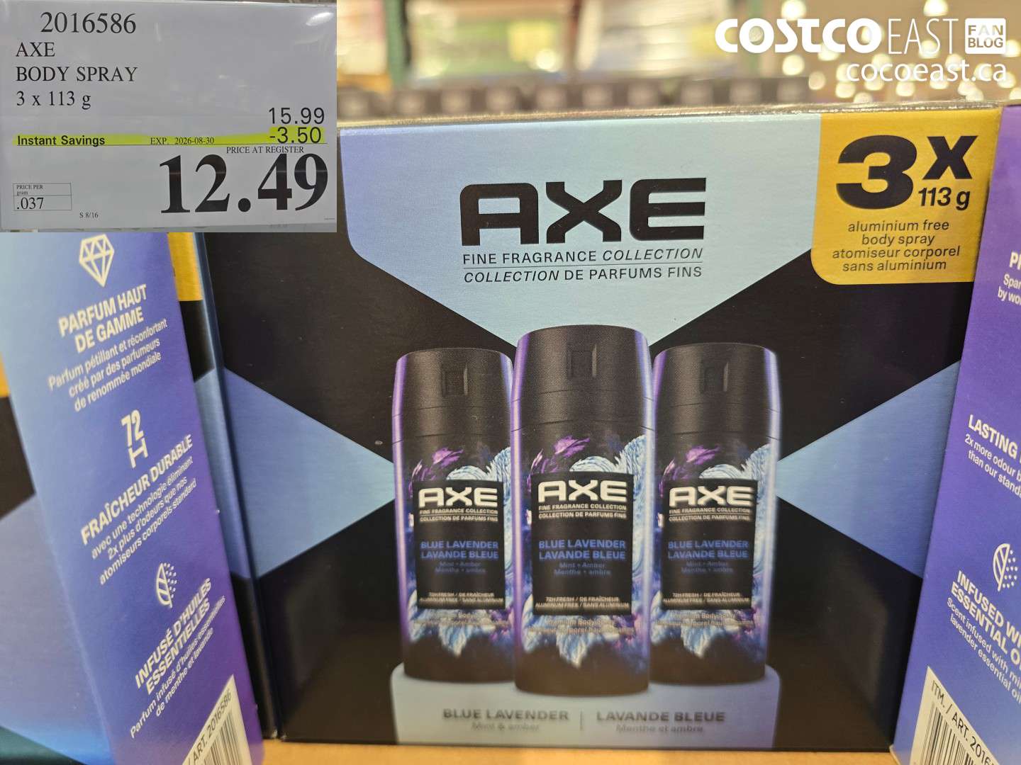2016586 AXE BODY SPRAY 3 X 113 G ($3.50 INSTANT SAVINGS EXPIRES ON 2026-08-30) $12.49