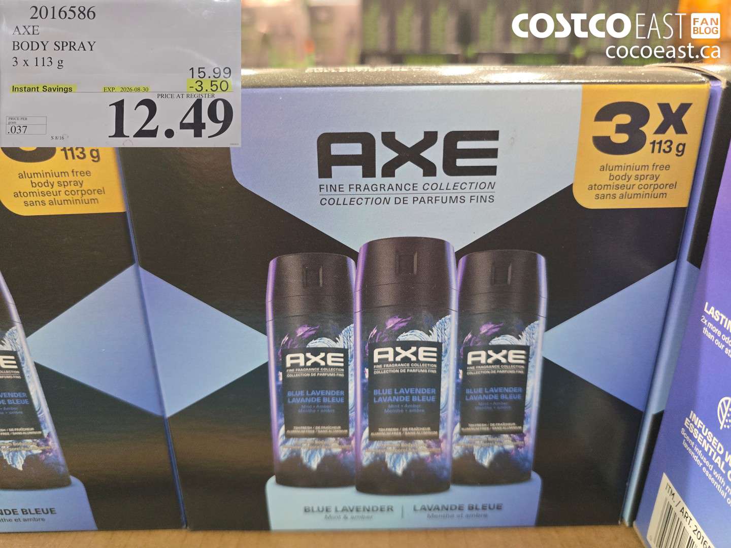 2016586 AXE BODY SPRAY 3 X 113 G ($3.50 INSTANT SAVINGS EXPIRES ON 2026-08-30) $12.49