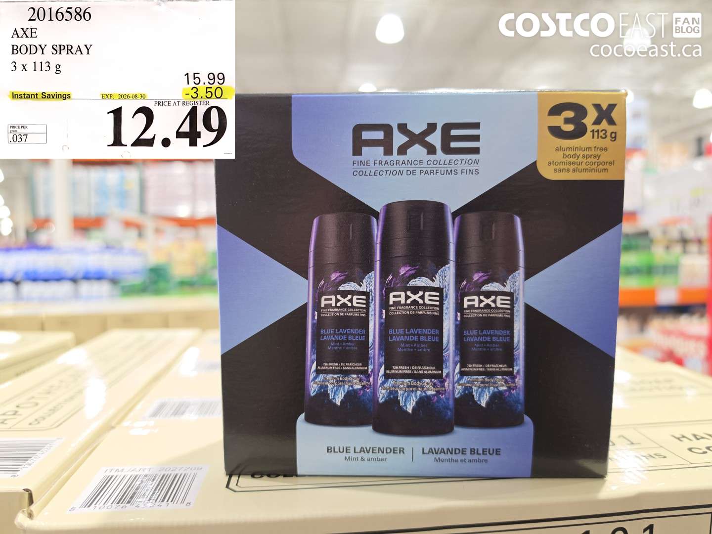 2016586 AXE BODY SPRAY 3 X 113 G ($3.50 INSTANT SAVINGS EXPIRES ON 2026-08-30) $12.49