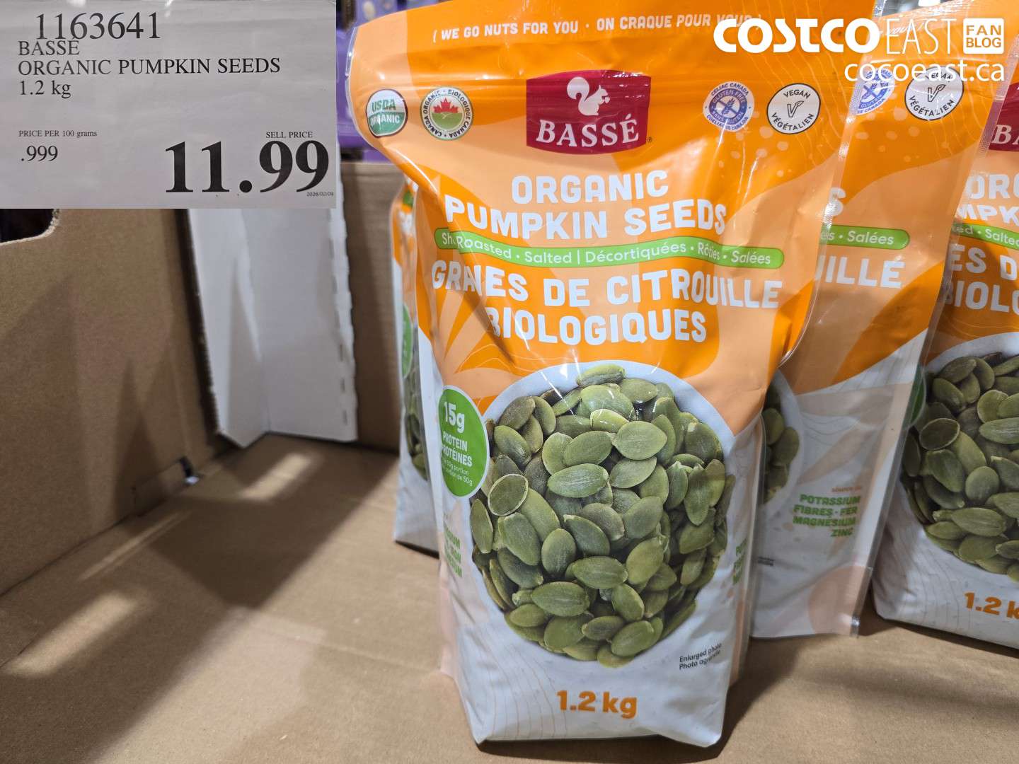 1163641 BASSE ORGANIC PUMPKIN SEEDS 1.2 KG $11.99