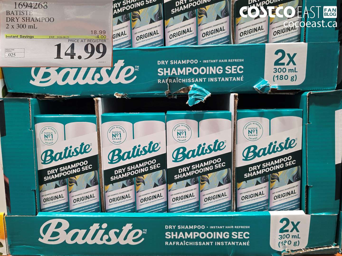 1694268 BATISTE DRY SHAMPOO 2 X 300 ML ($4.00 INSTANT SAVINGS EXPIRES ON 2026-08-23) $14.99