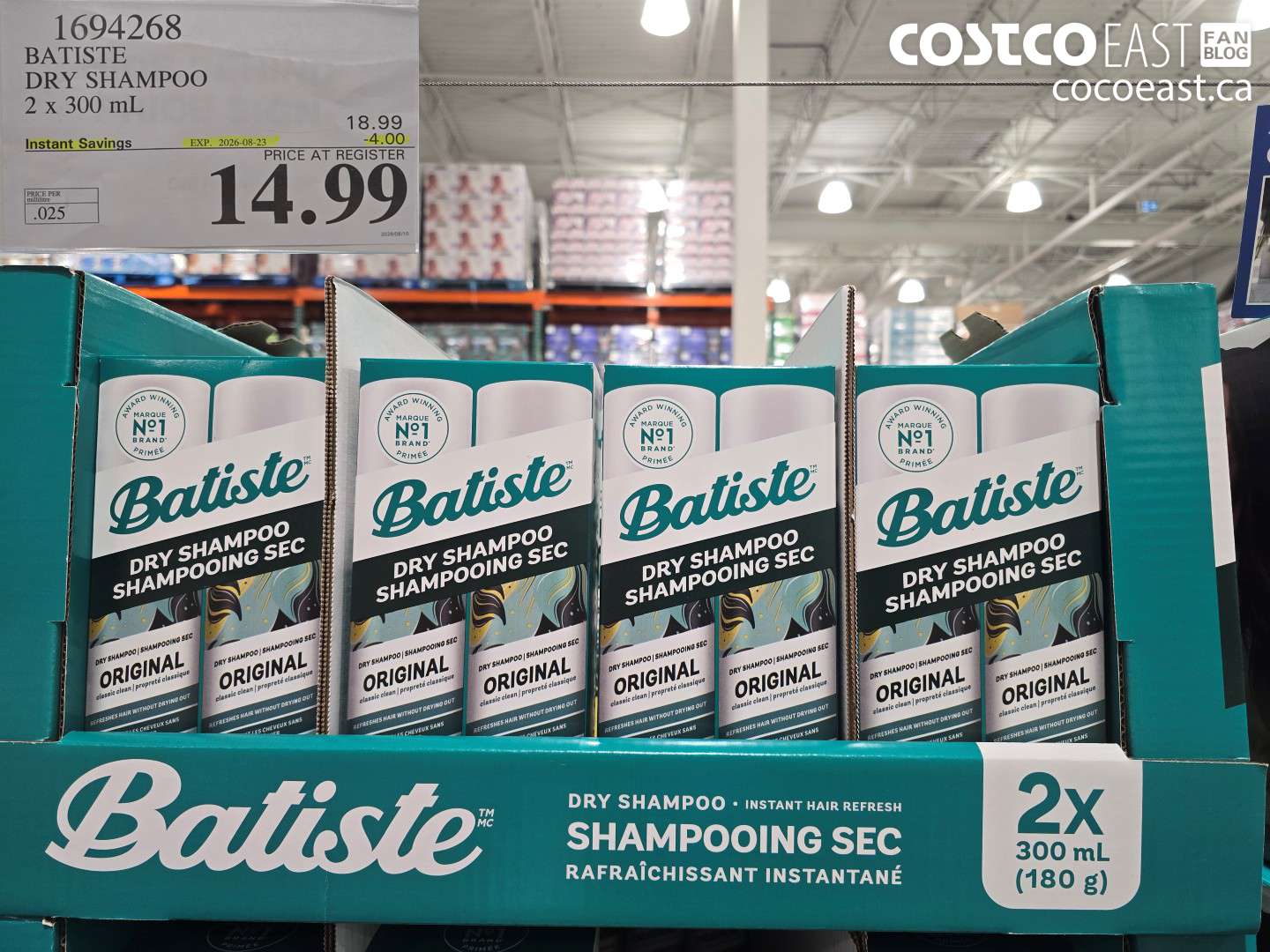 1694268 BATISTE DRY SHAMPOO 2 X 300 ML ($4.00 INSTANT SAVINGS EXPIRES ON 2026-08-23) $14.99