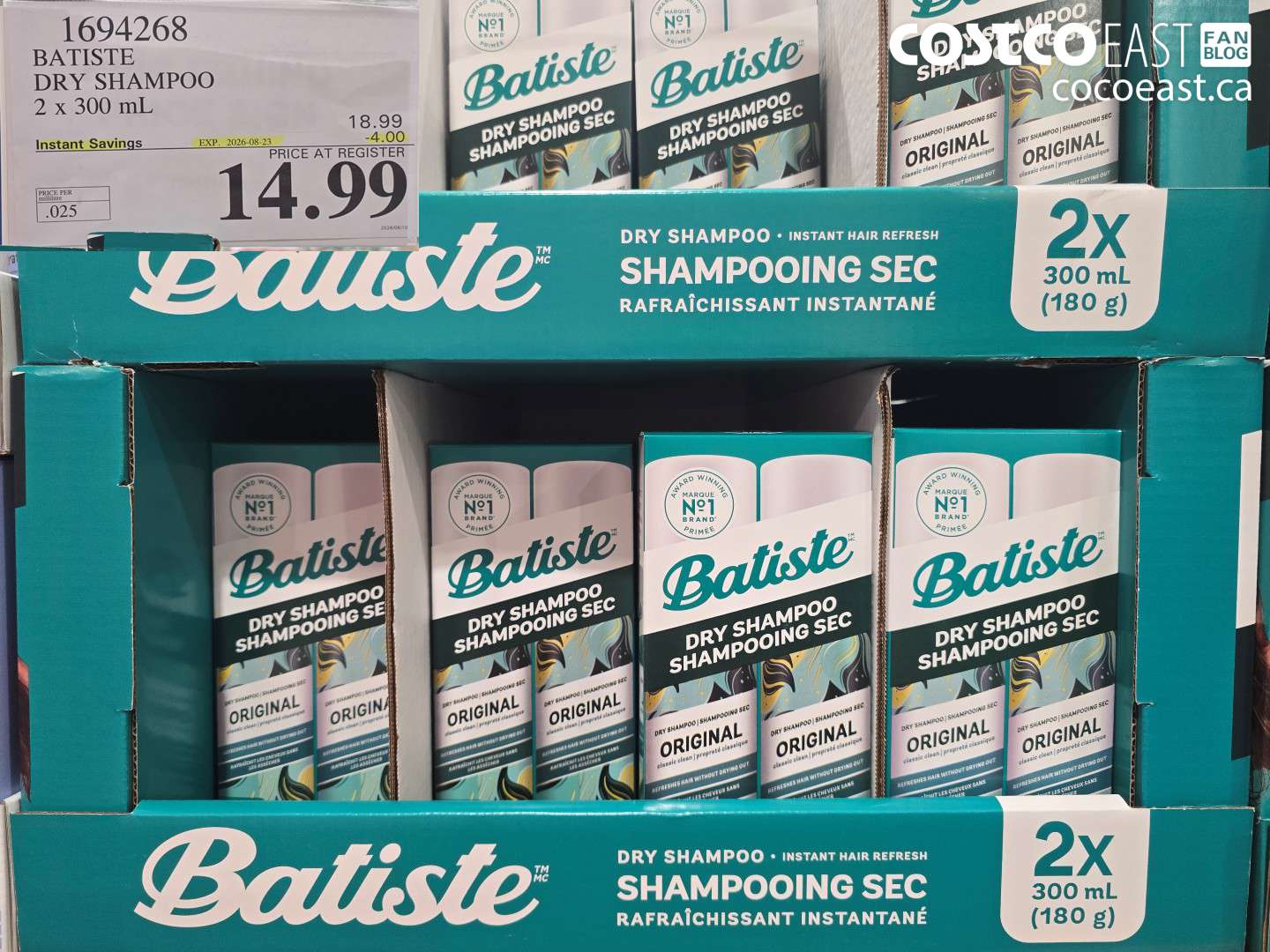 1694268 BATISTE DRY SHAMPOO 2 X 300 ML ($4.00 INSTANT SAVINGS EXPIRES ON 2026-08-23) $14.99