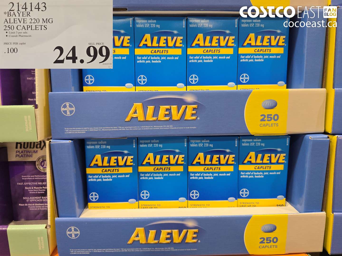 214143 BAYER ALEVE 220 MG 250 CAPLETS $24.99