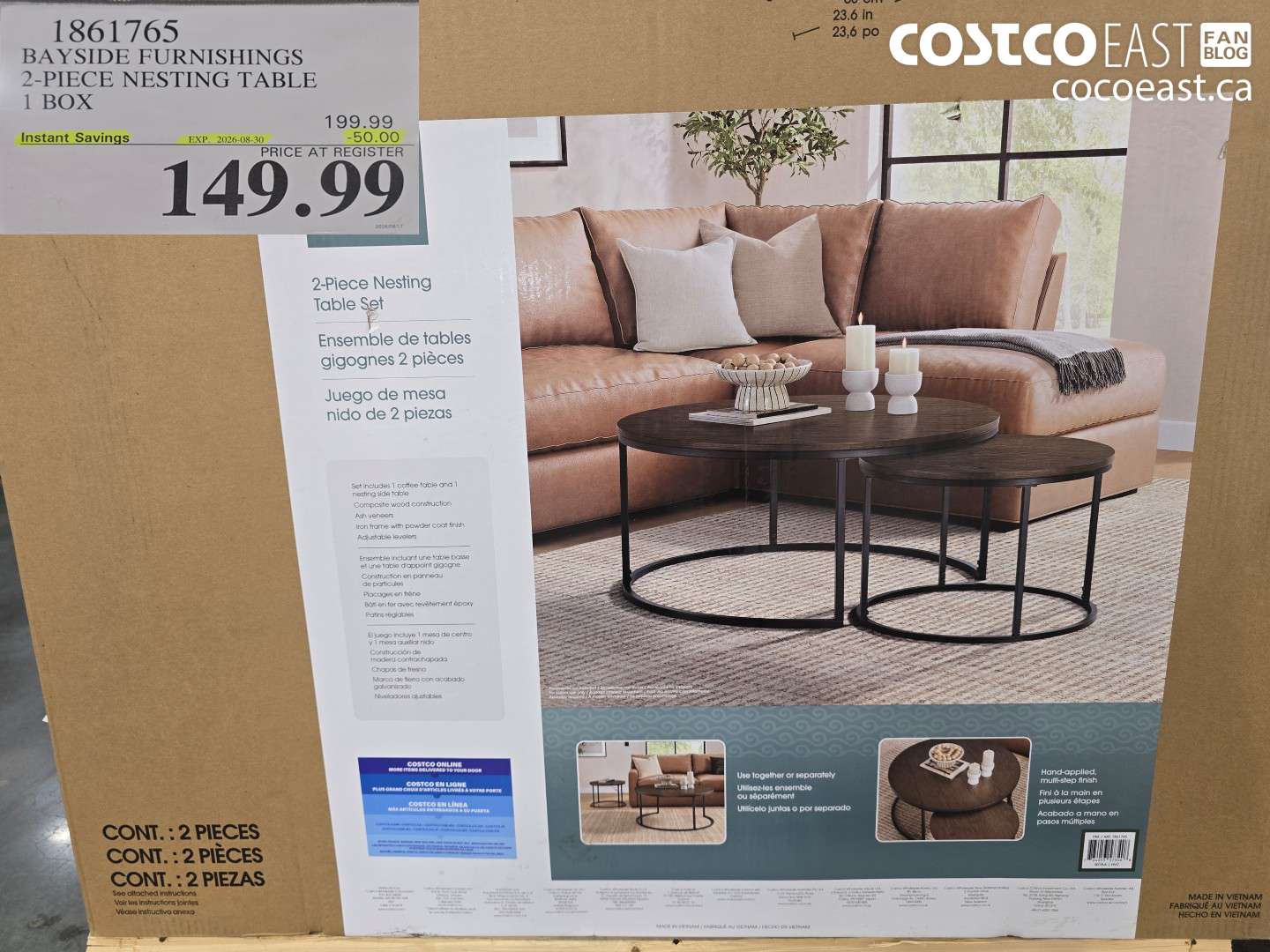 1861765 BAYSIDE FURNISHINGS 2-PIECE NESTING TABLE 1 BOX ($50.00 INSTANT SAVINGS EXPIRES ON 2026-08-30) $149.99