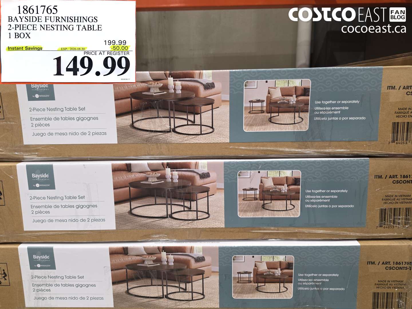 1861765 BAYSIDE FURNISHINGS 2-PIECE NESTING TABLE 1 BOX ($50.00 INSTANT SAVINGS EXPIRES ON 2026-08-30) $149.99