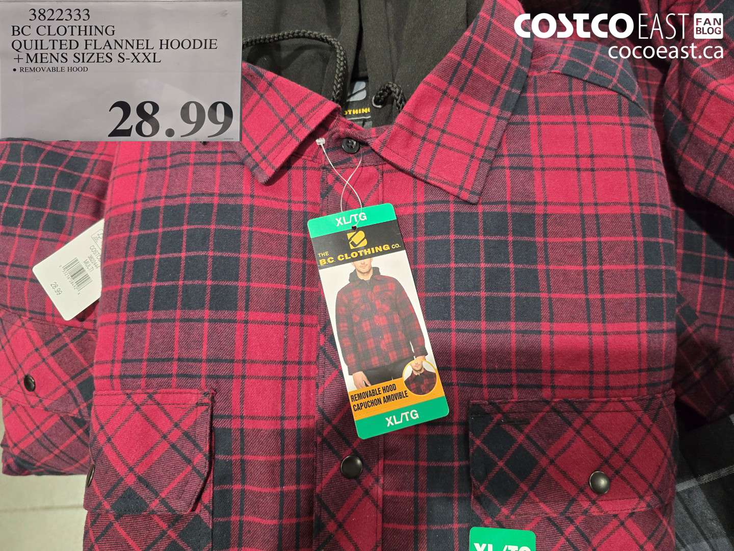 3822333 BC CLOTHING QUILTED FLANNEL HOODIE + MENS SIZES S-XXL $28.99
