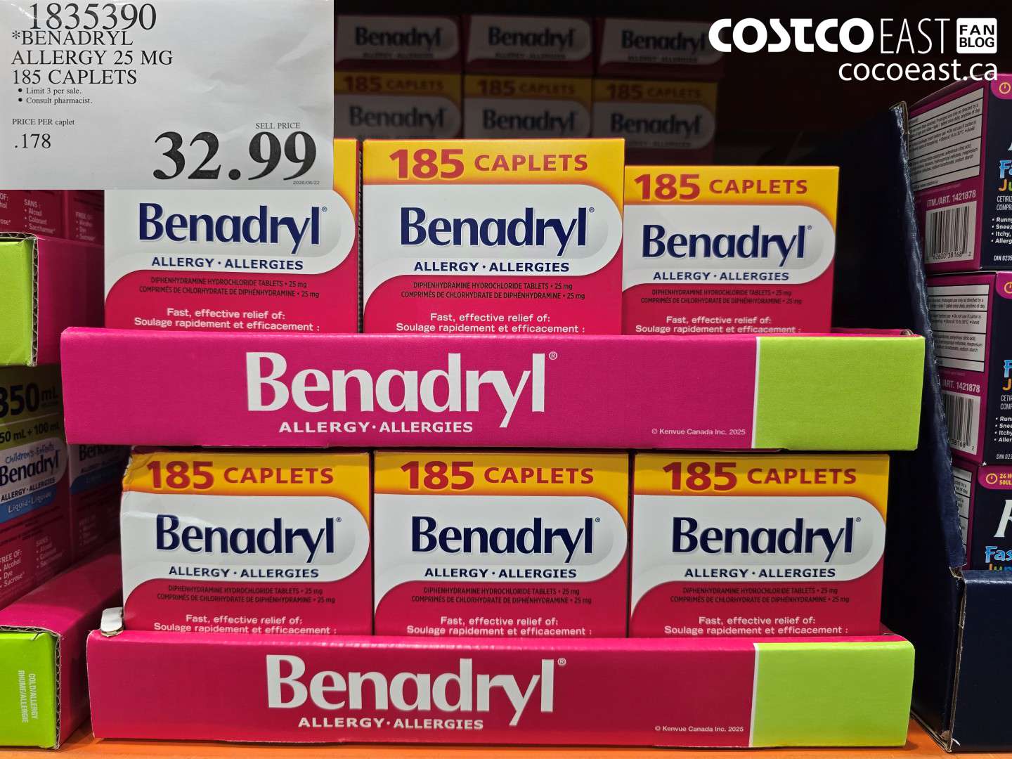 1835390 BENADRYL ALLERGY 25 MG 185 CAPLETS $32.99