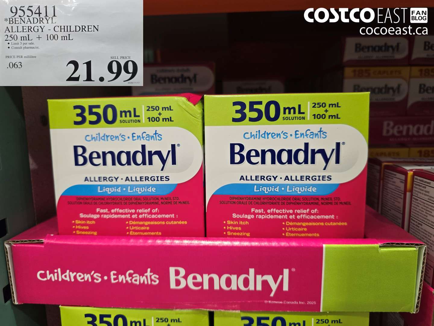 955411 BENADRYL ALLERGY - CHILDREN 250 ML + 100 ML $21.99