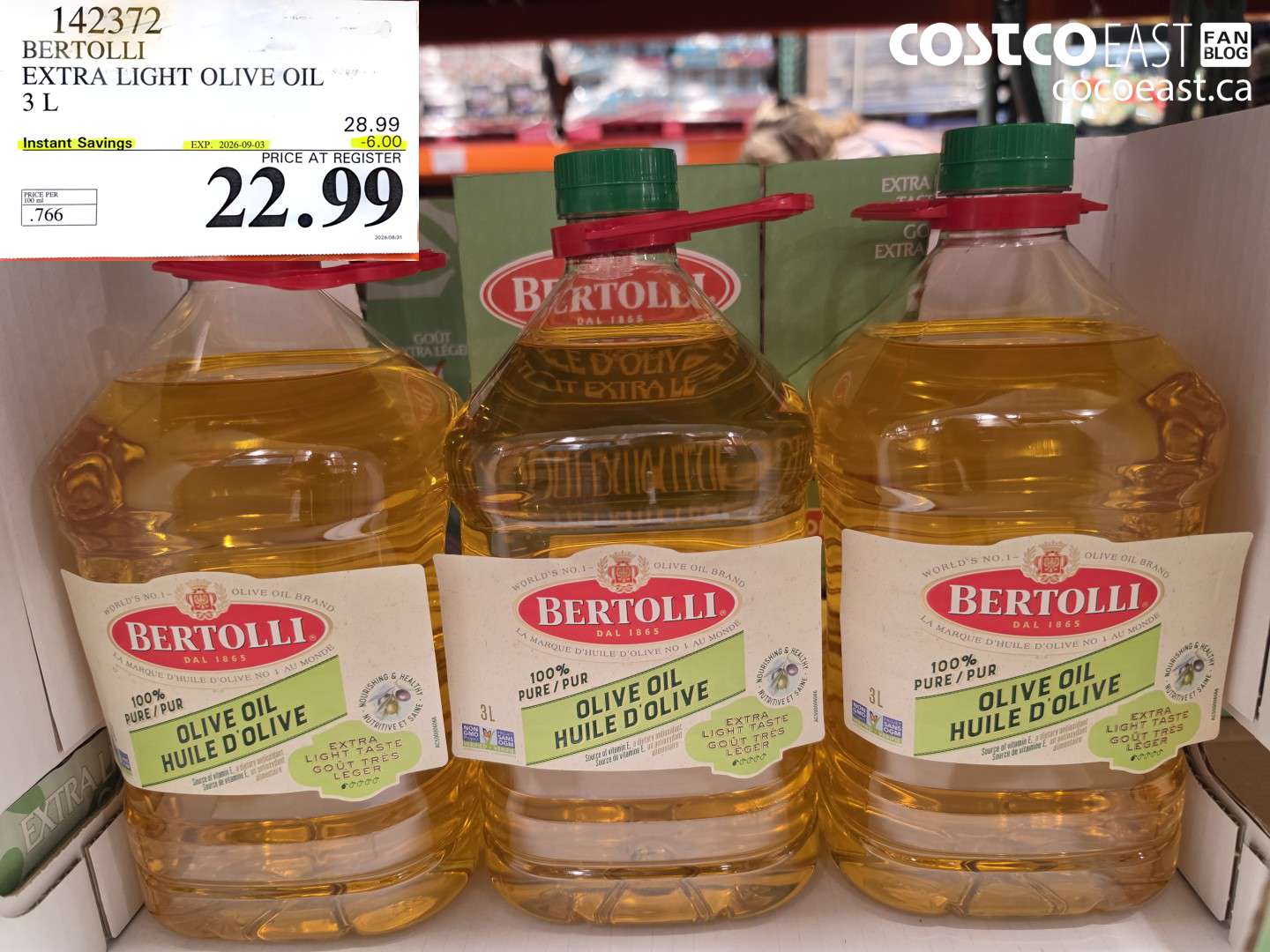 142372 BERTOLLI EXTRA LIGHT OLIVE OIL 3 L ($6.00 INSTANT SAVINGS EXPIRES ON 2026-09-03) $22.99