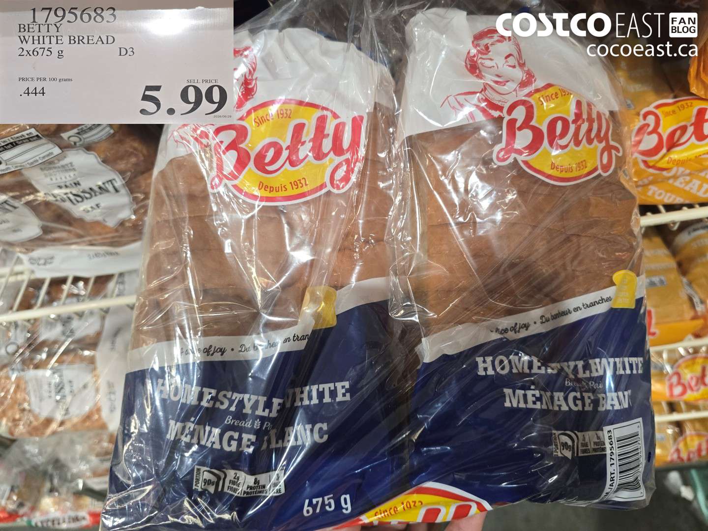 1795683 BETTY WHITE BREAD 2X675 G $5.99