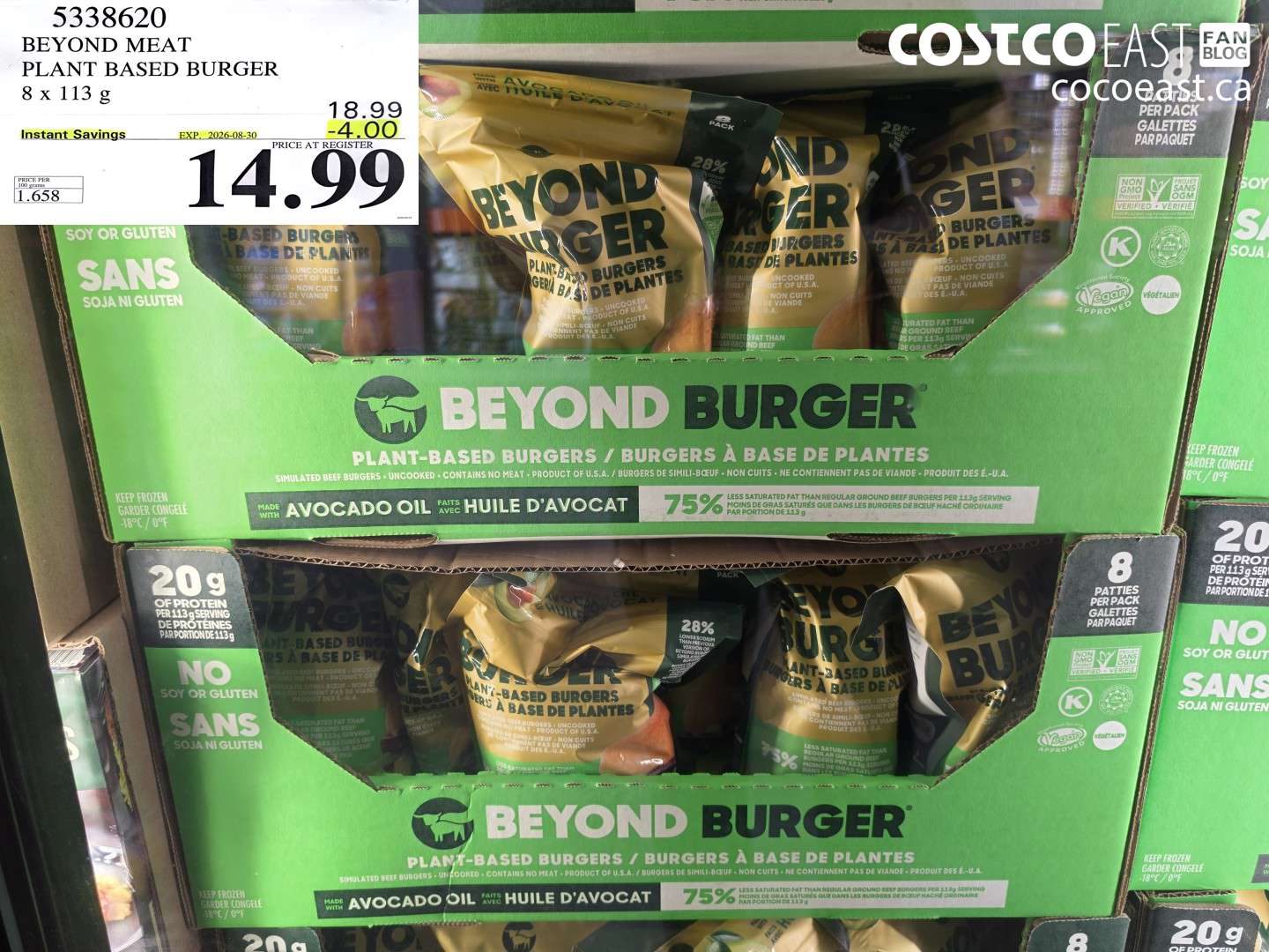 5338620 BEYOND MEAT PLANT BASED BURGER 8 X 113 G ($4.00 INSTANT SAVINGS EXPIRES ON 2026-08-30) $14.99