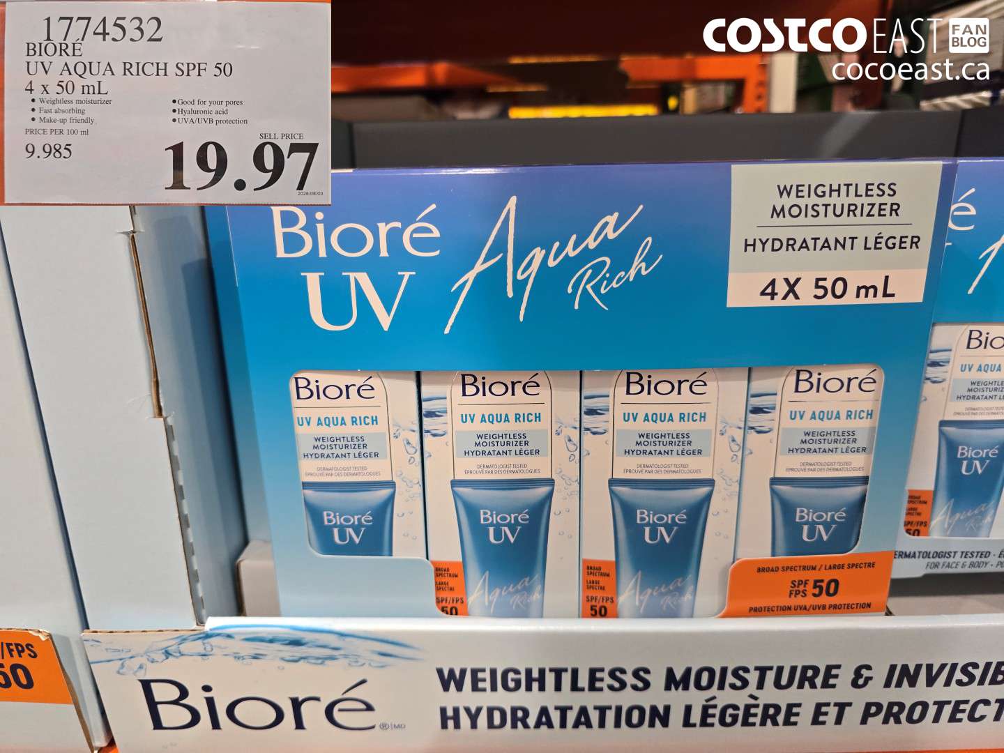 1774532 BIORE UV AQUA RICH SPF 50 4 X 50 ML $19.97