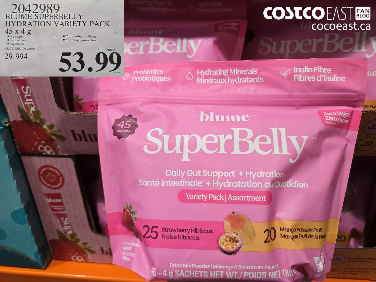 2042989 BLUME SUPERBELLY HYDRATION VARIETY PACK 45 X 4 G $53.99