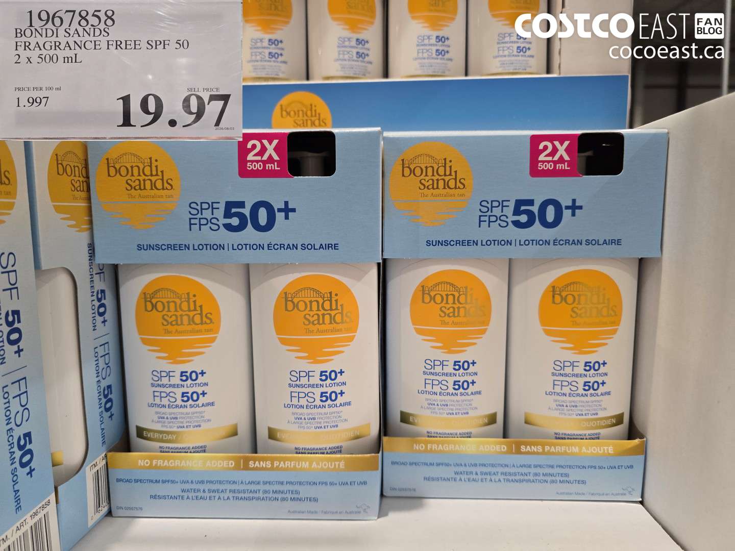 1967858 BONDI SANDS FRAGRANCE FREE SPF 50 2 X 500 ML $19.97