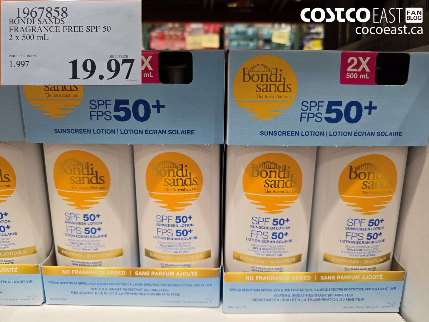 1967858 BONDI SANDS FRAGRANCE FREE SPF 50 2 X 500 ML $19.97