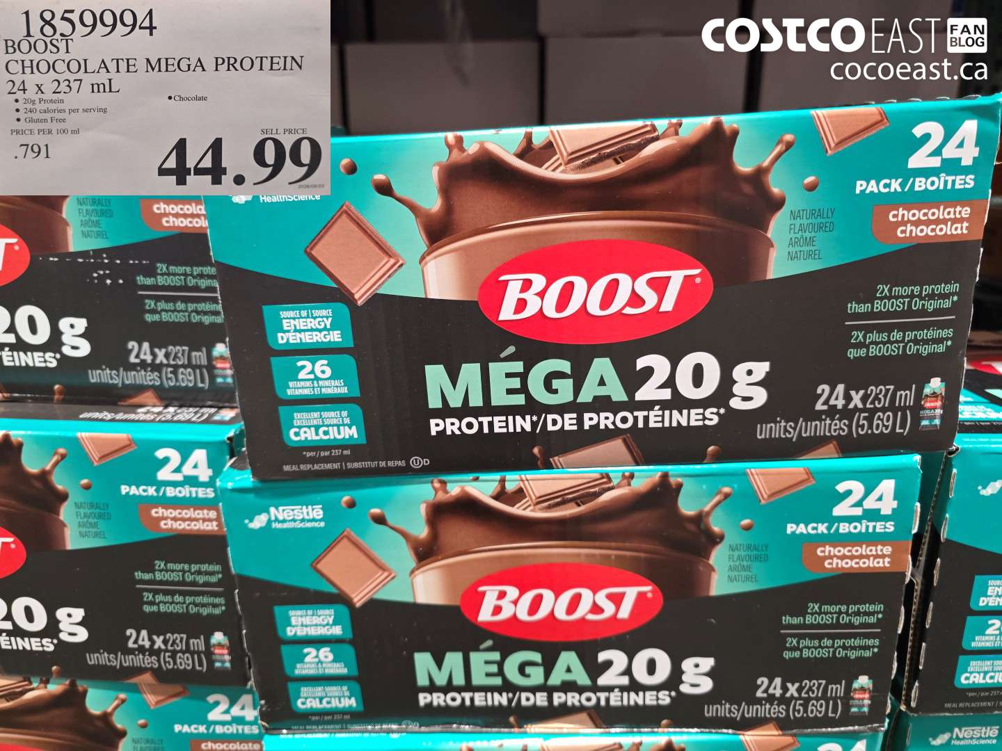 1859994 BOOST CHOCOLATE MEGA PROTEIN 24 X 237 ML $44.99