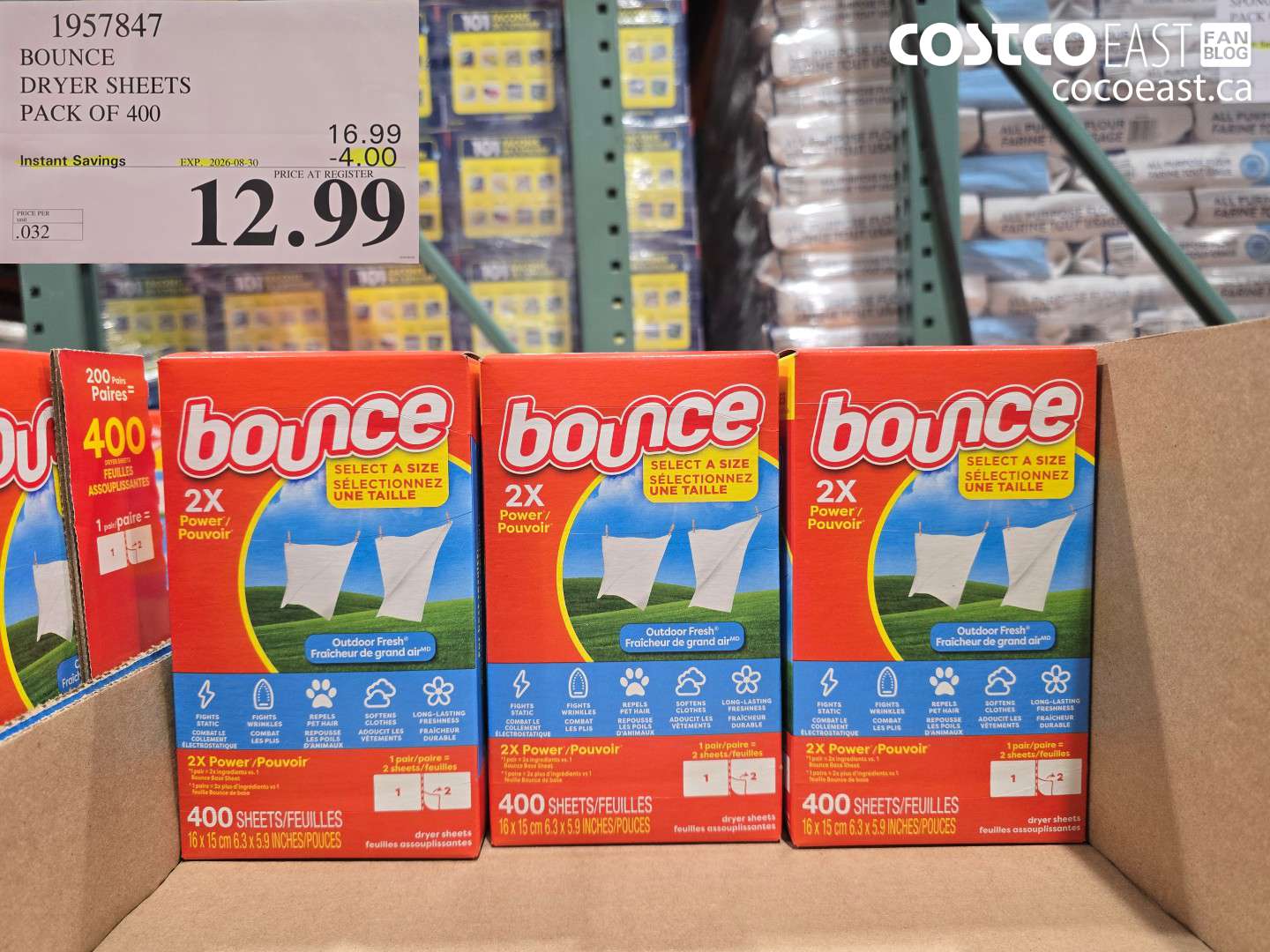 1957847 BOUNCE DRYER SHEETS PACK OF 400 ($4.00 INSTANT SAVINGS EXPIRES ON 2026-08-30) $12.99