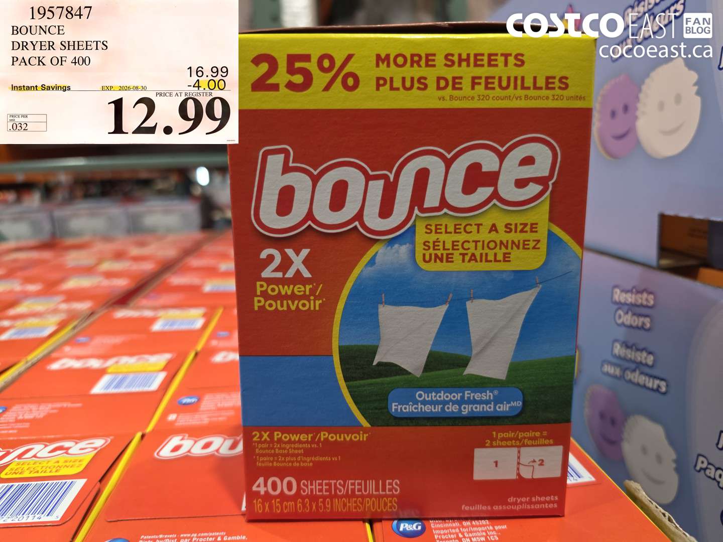 1957847 BOUNCE DRYER SHEETS PACK OF 400 ($4.00 INSTANT SAVINGS EXPIRES ON 2026-08-30) $12.99