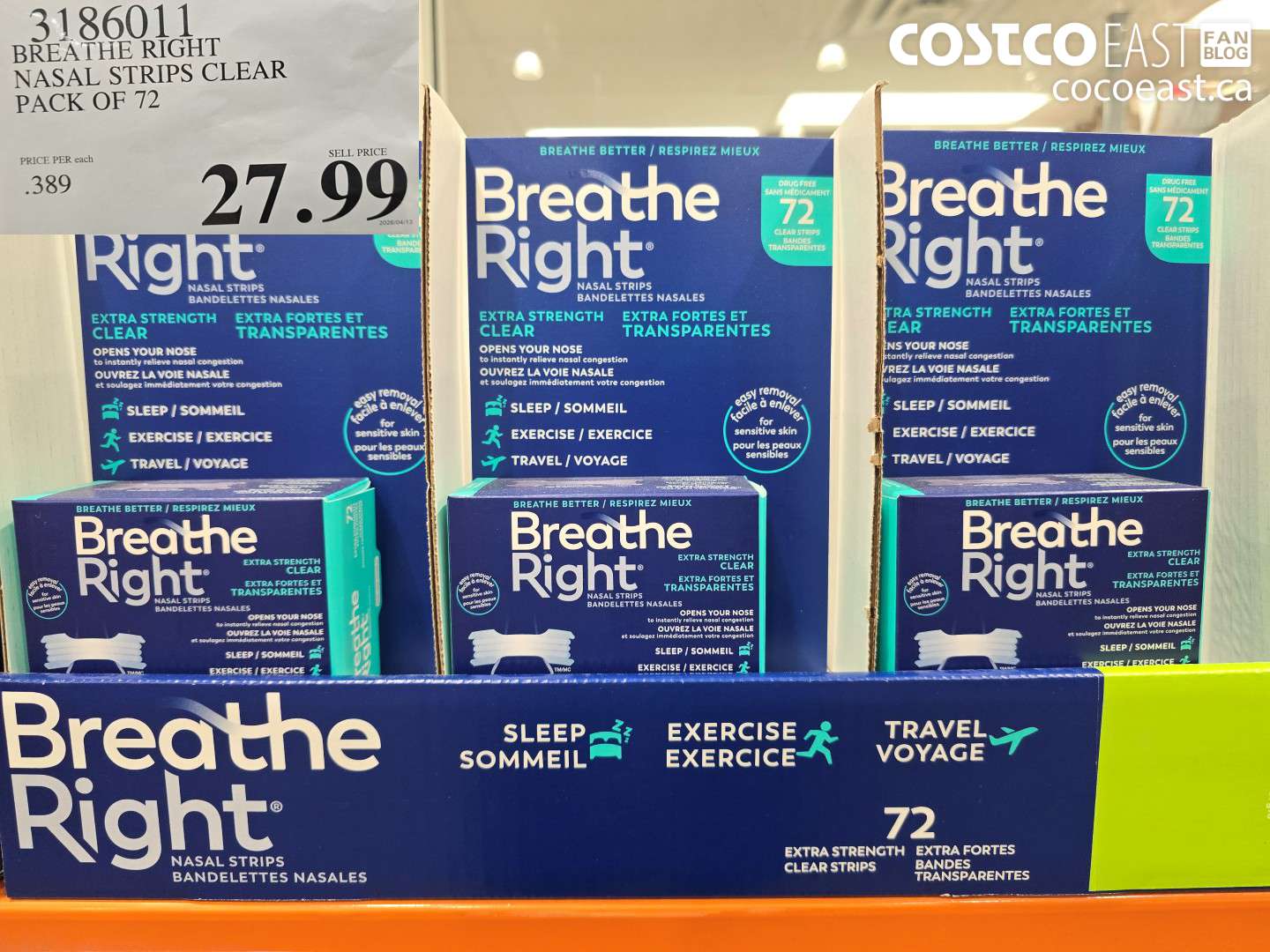 3186011 BREATHE RIGHT NASAL STRIPS CLEAR PACK OF 72 $27.99