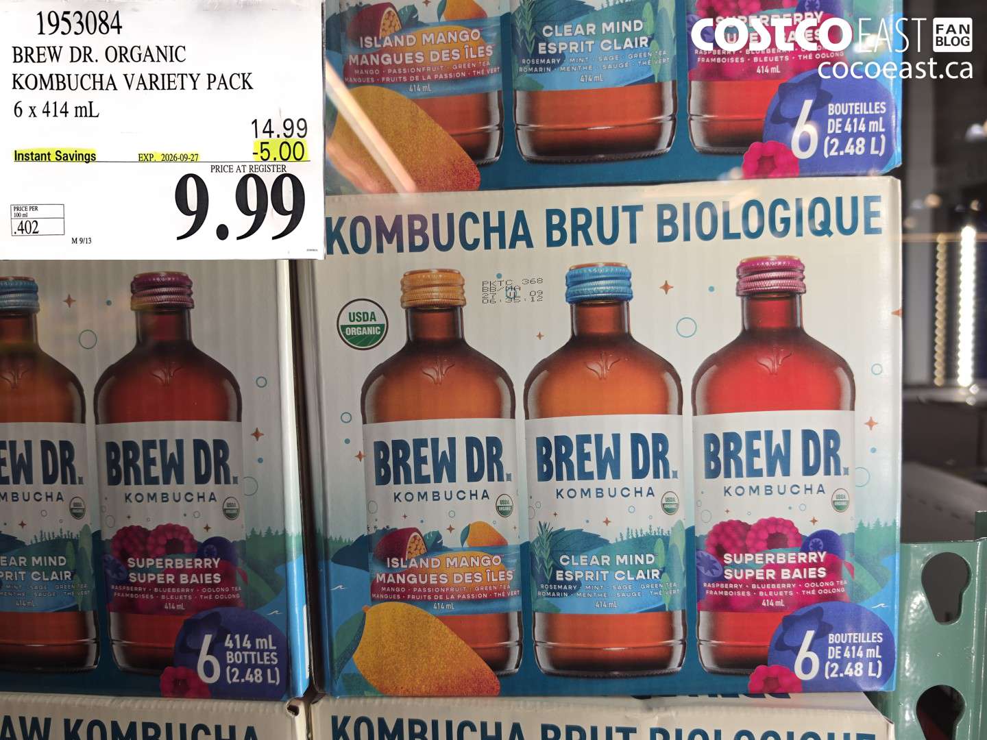 1953084 BREW DR. ORGANIC KOMBUCHA VARIETY PACK 6 X 414 ML ($5.00 INSTANT SAVINGS EXPIRES ON 2026-09-27) $9.99