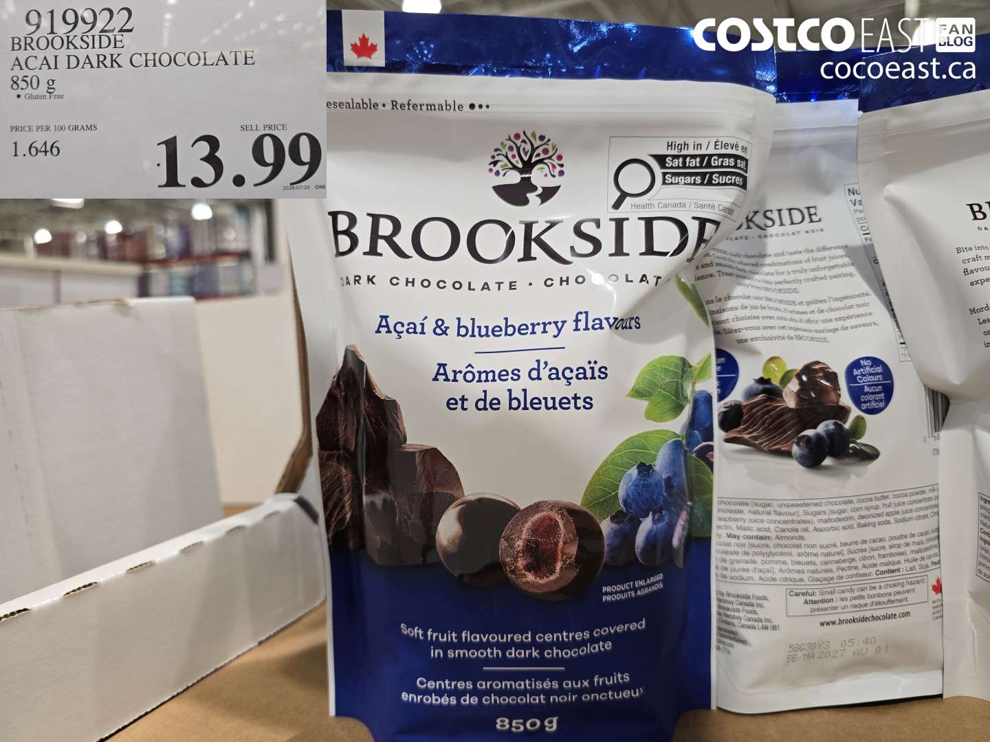 919922 BROOKSIDE ACAI DARK CHOCOLATE 850 G $13.99
