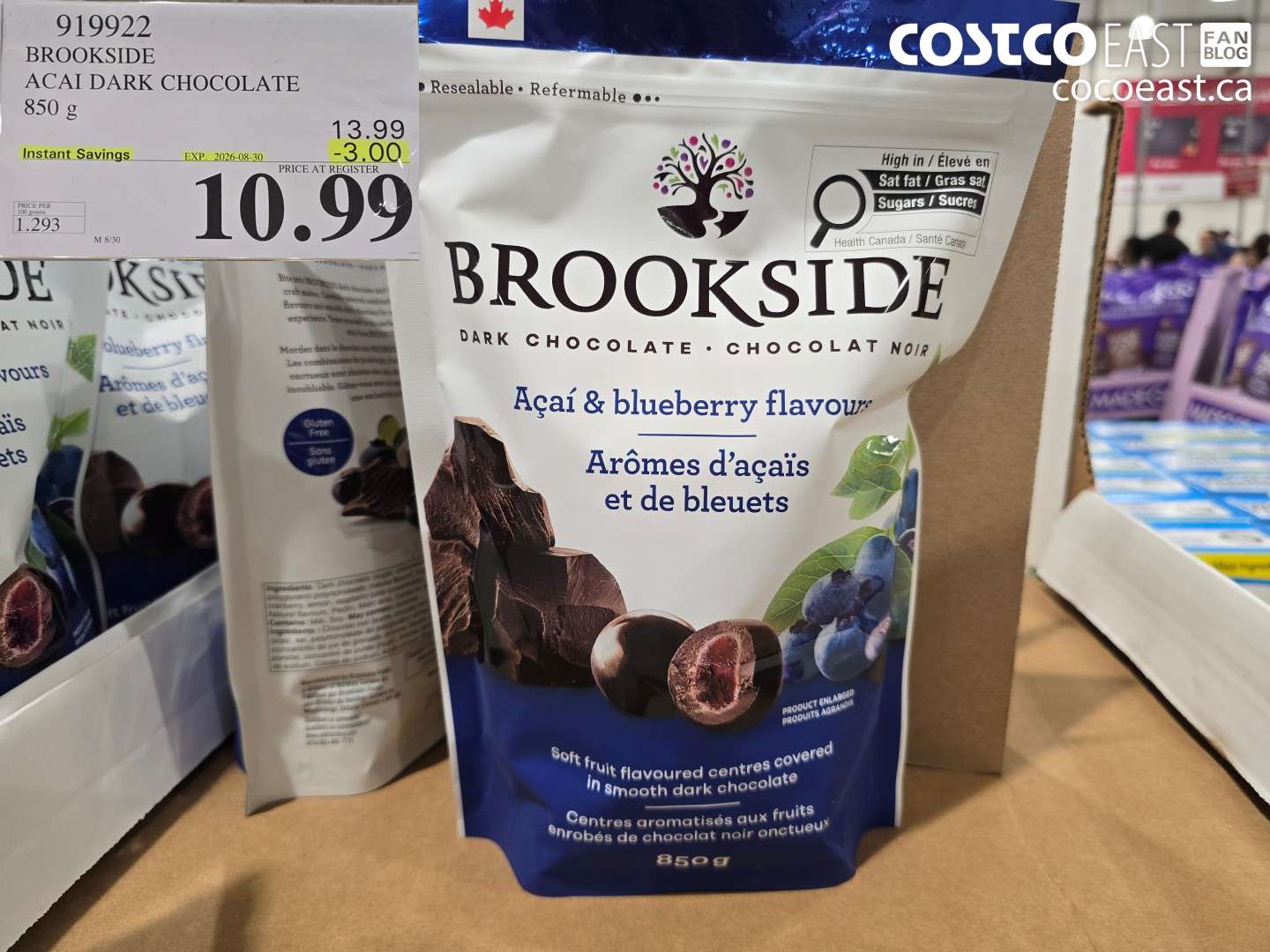 919922 BROOKSIDE ACAI DARK CHOCOLATE 850 G ($3.00 INSTANT SAVINGS EXPIRES ON 2026-08-30) $10.99