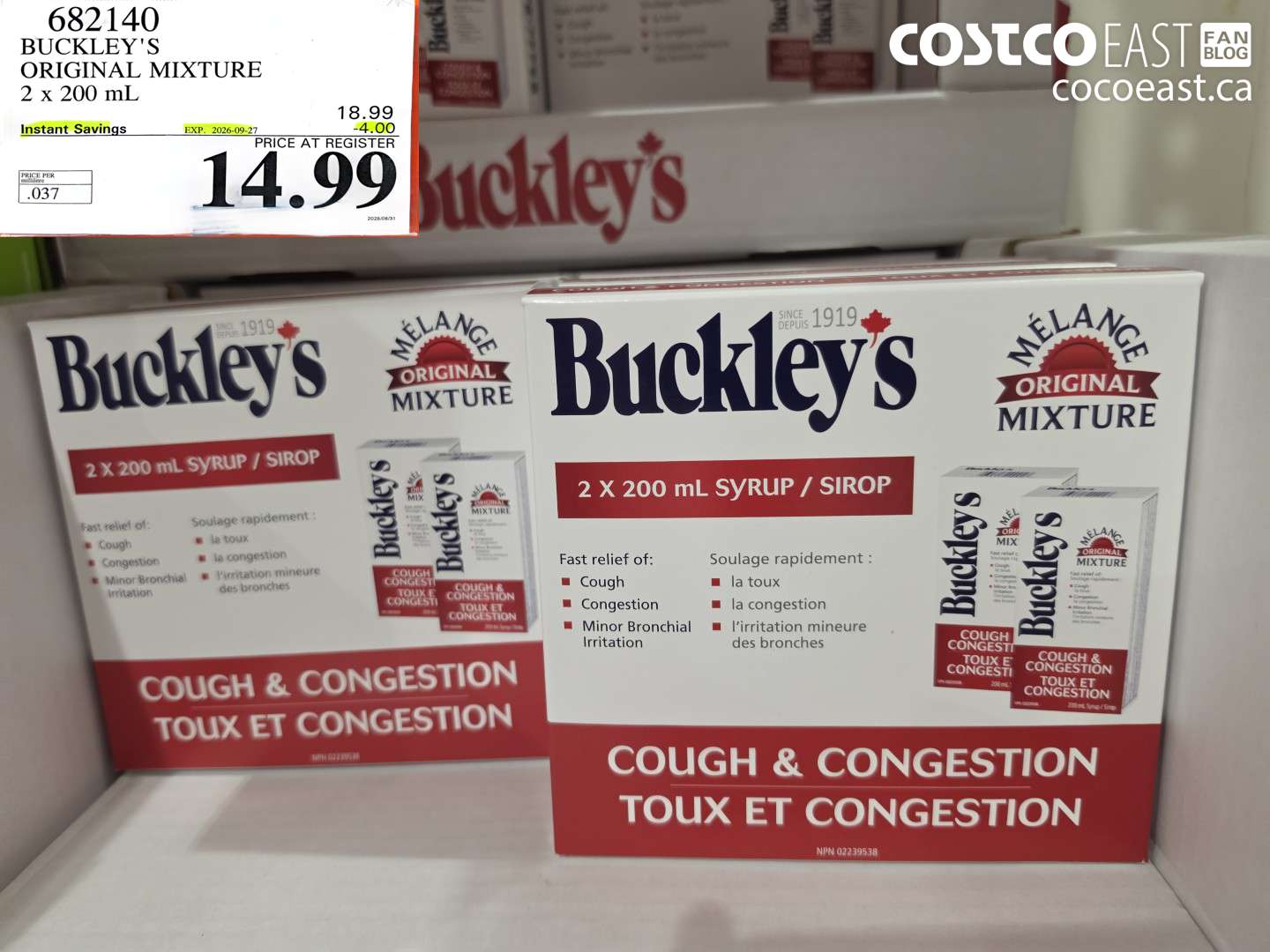 682140 BUCKLEY'S ORIGINAL MIXTURE 2 X 200 ML ($4.00 INSTANT SAVINGS EXPIRES ON 2026-09-27) $14.99