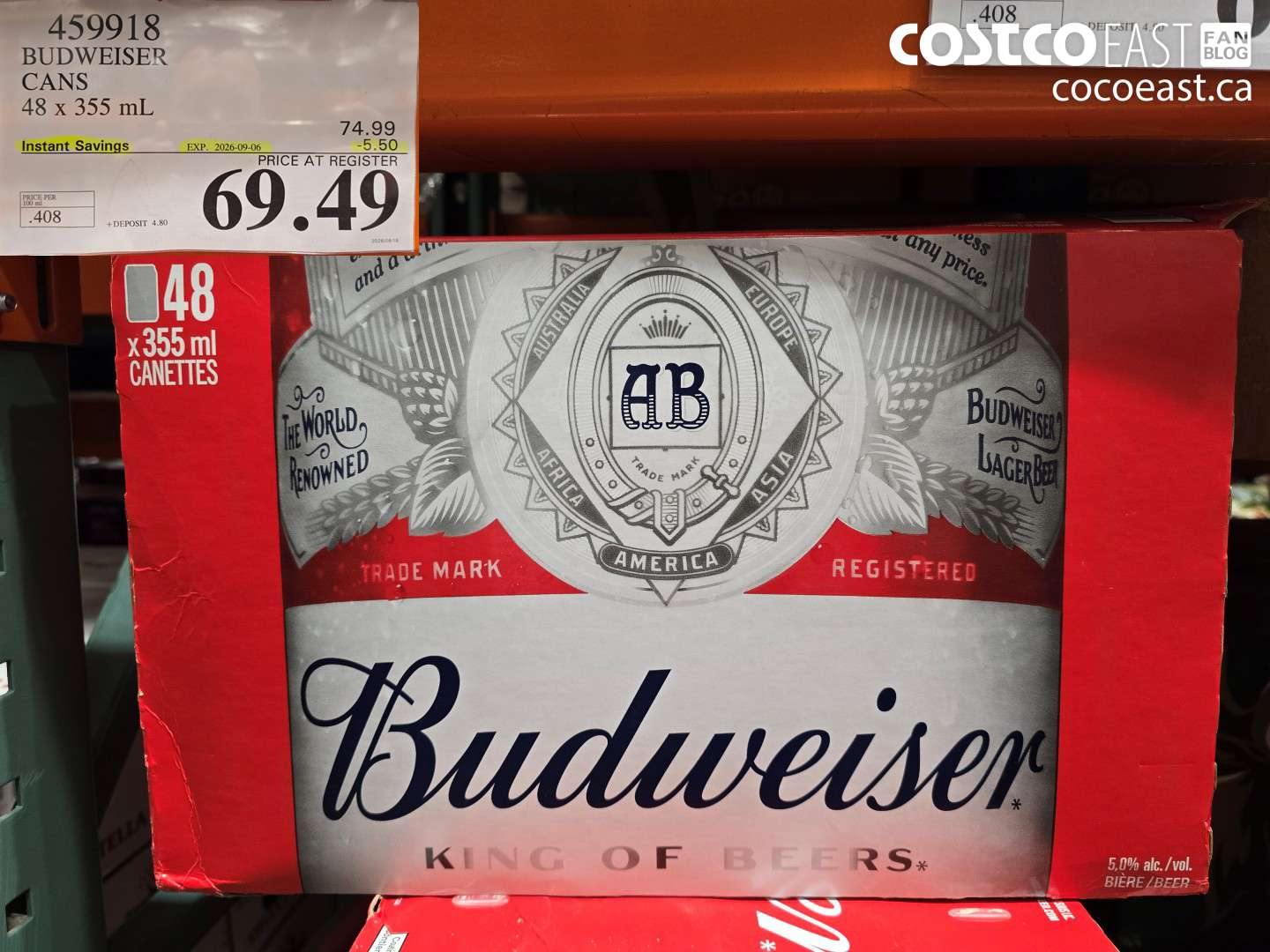 459918 BUDWEISER CANS 48 X 355 ML ($5.50 INSTANT SAVINGS EXPIRES ON 2026-09-06) $69.49