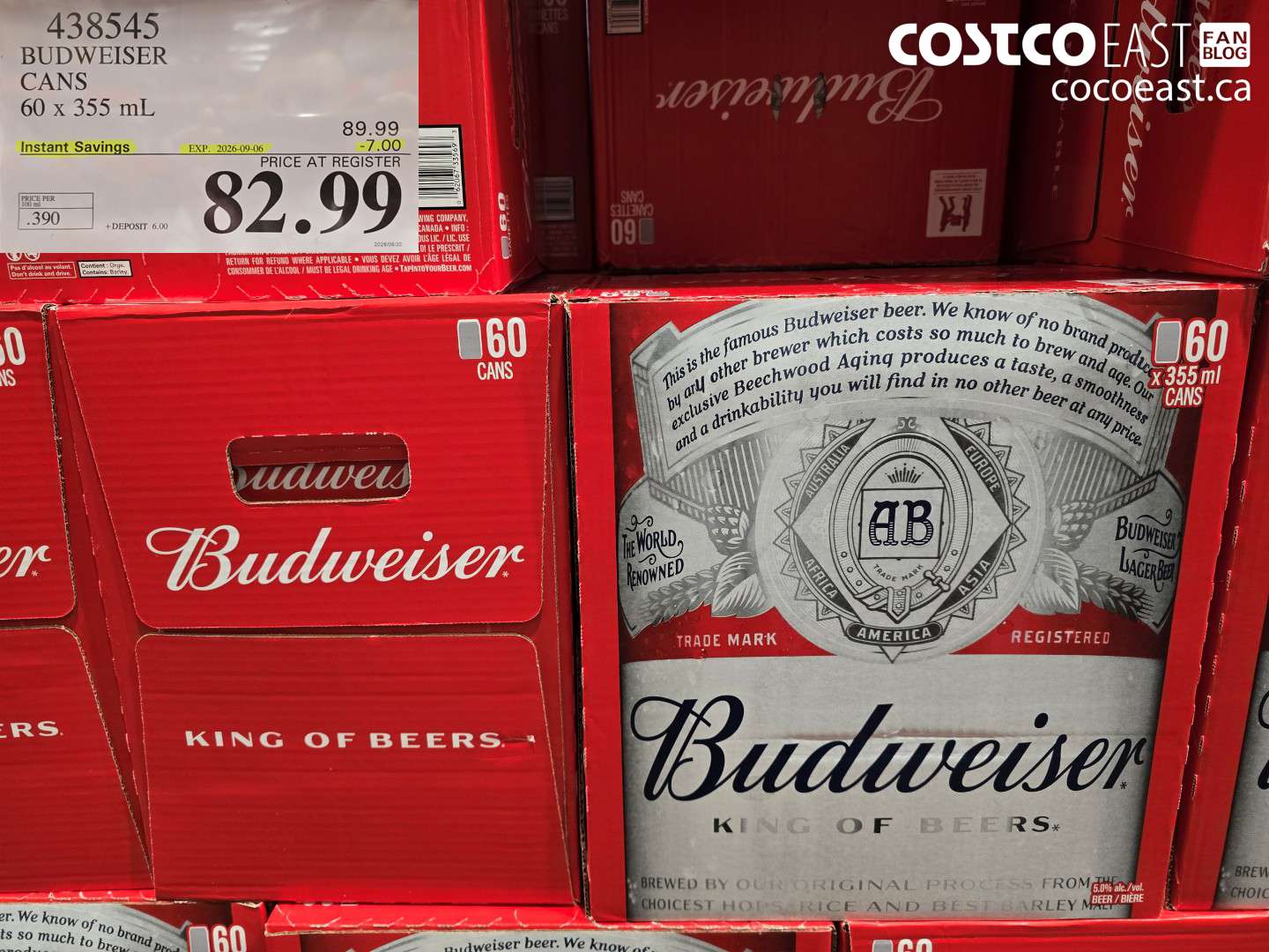 438545 BUDWEISER CANS 60 X 355 ML ($7.00 INSTANT SAVINGS EXPIRES ON 2026-09-06) $82.99