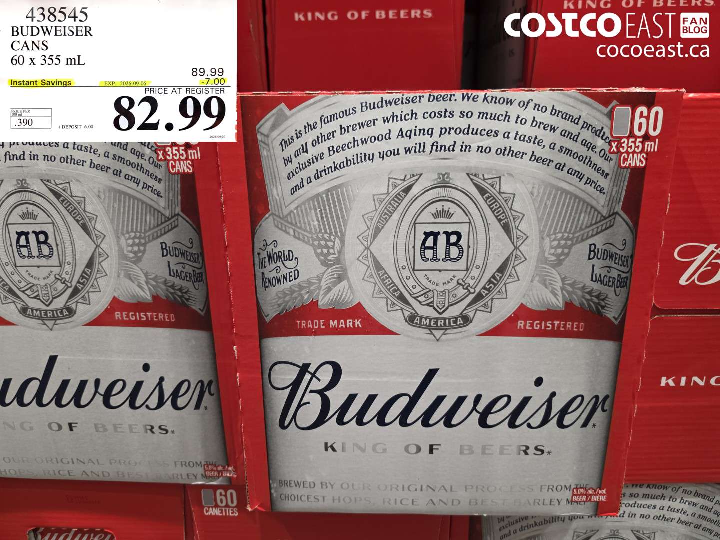 438545 BUDWEISER CANS 60 X 355 ML ($7.00 INSTANT SAVINGS EXPIRES ON 2026-09-06) $82.99