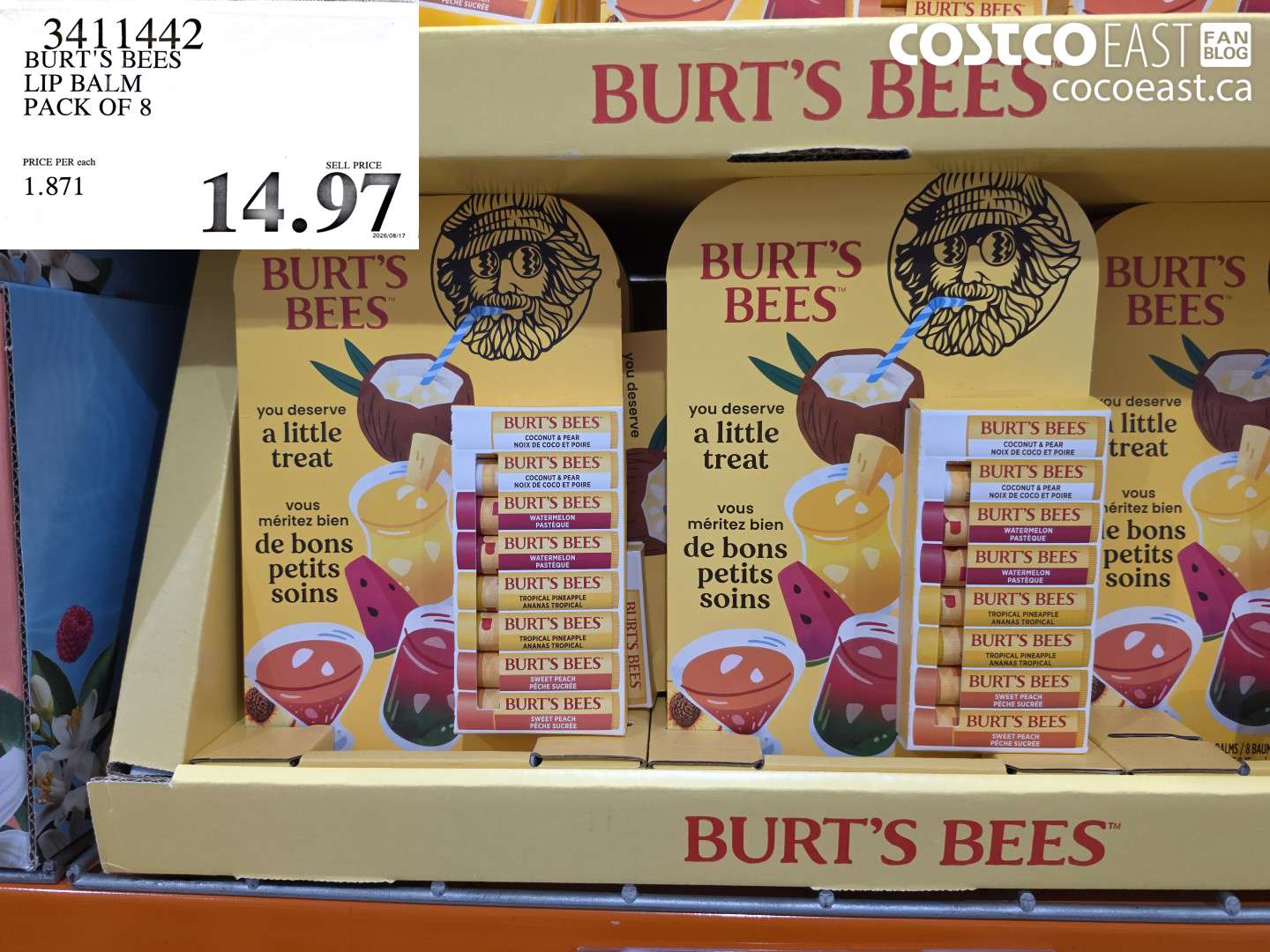 3411442 BURT'S BEES LIP BALM PACK OF 8 $14.97
