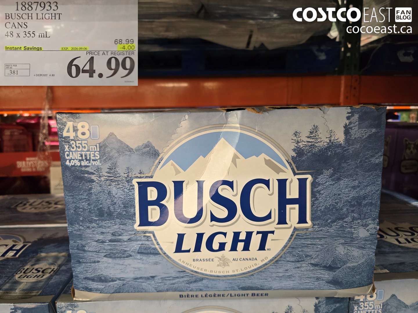 1887933 BUSCH LIGHT CANS 48 X 355 ML ($4.00 INSTANT SAVINGS EXPIRES ON 2026-09-06) $64.99