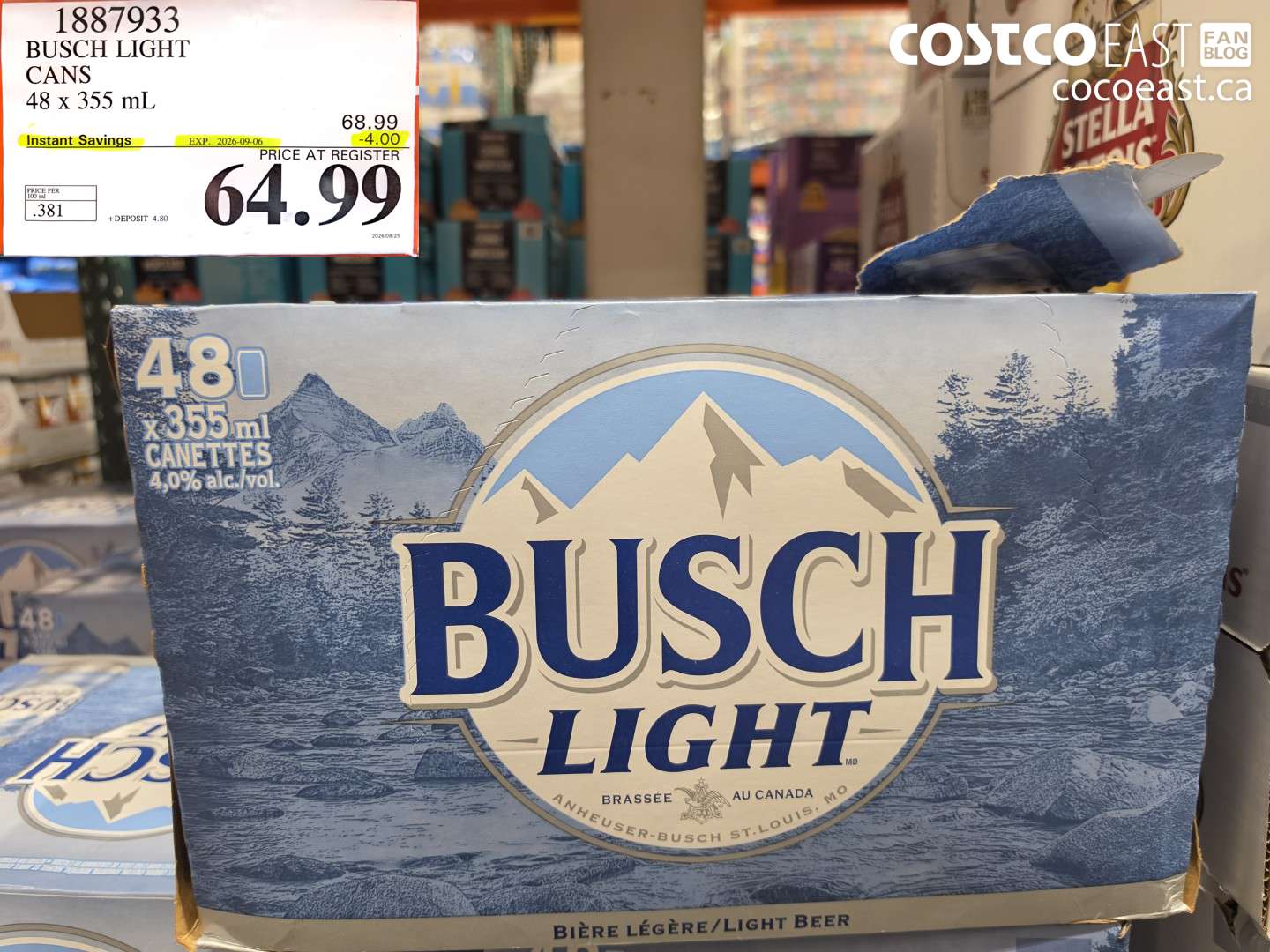 1887933 BUSCH LIGHT CANS 48 X 355 ML ($4.00 INSTANT SAVINGS EXPIRES ON 2026-09-06) $64.99